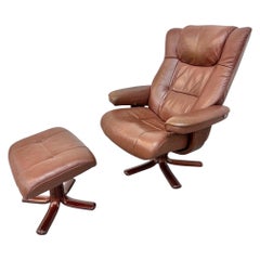 Vintage Norwegian Leather Lounge Chair & Ottoman