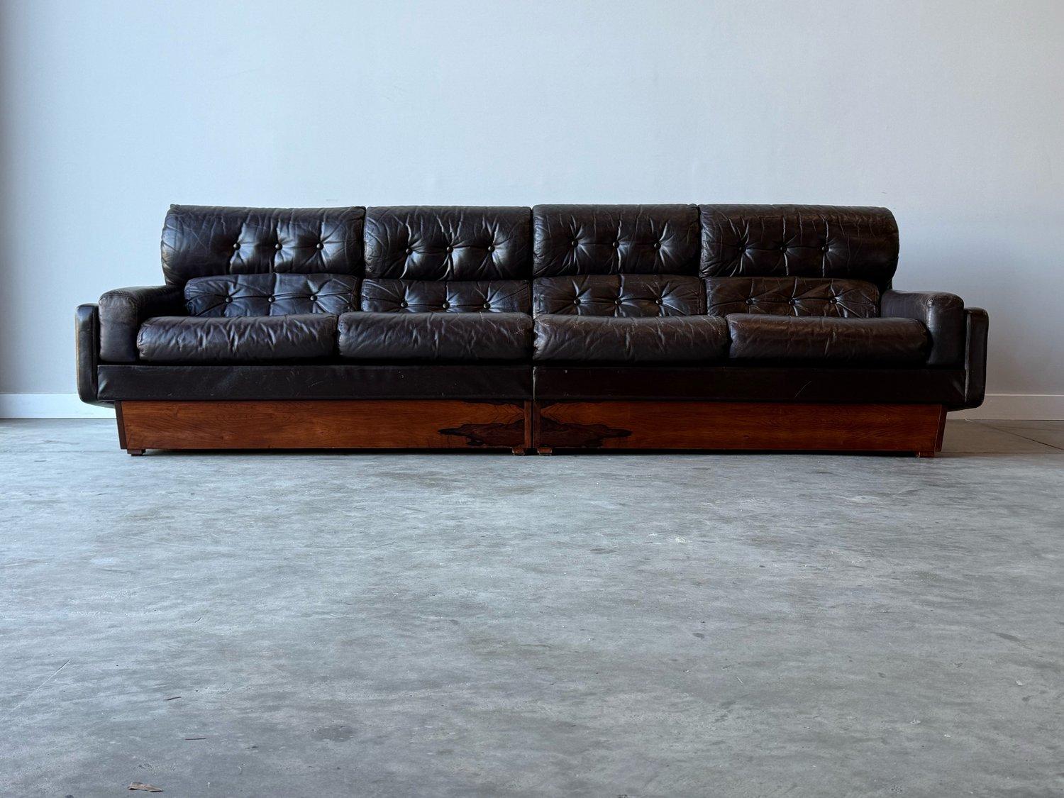 Metà XX secolo Divano in pelle norvegese vintage