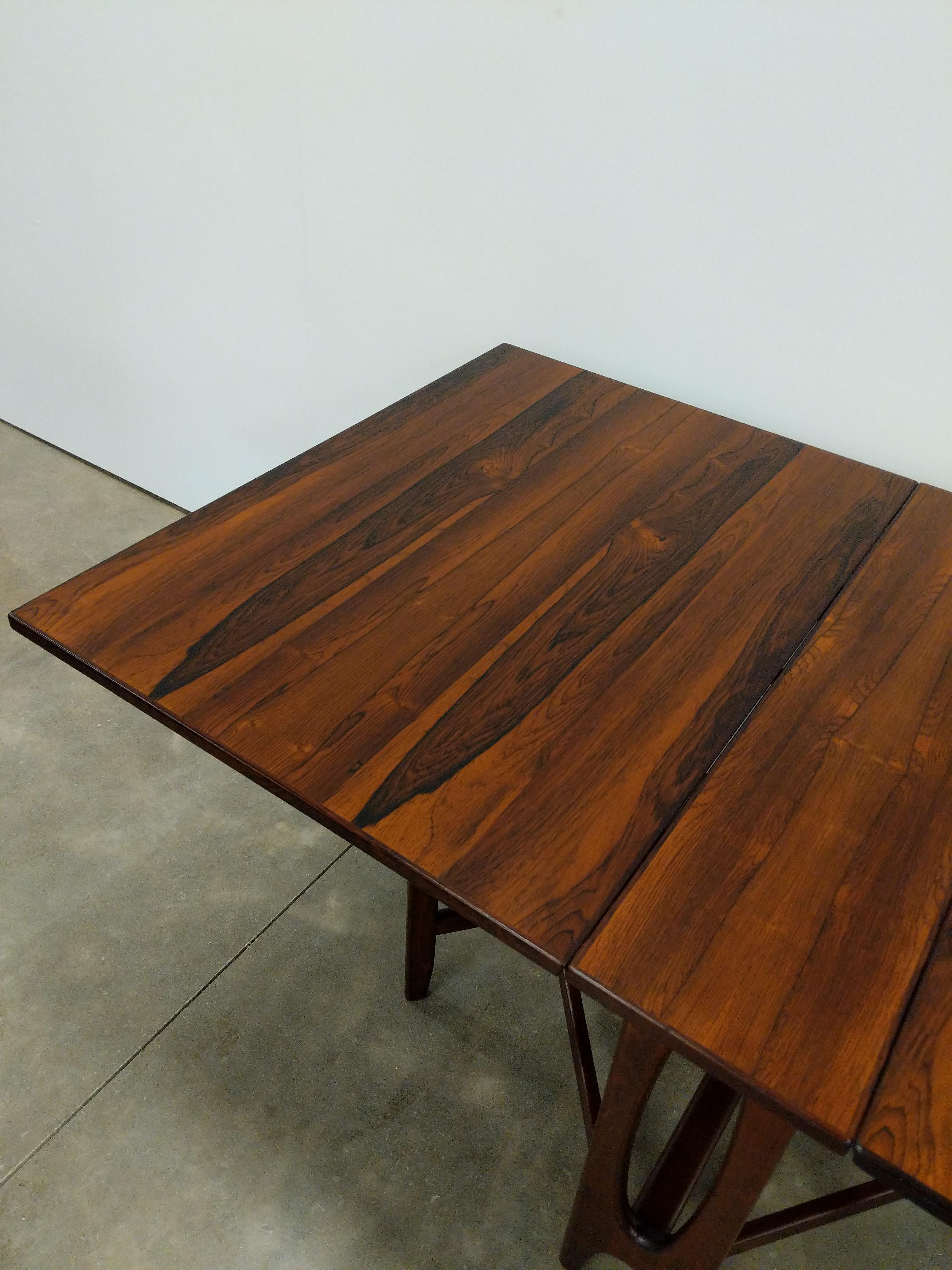 20th Century Vintage Norwegian Mid Century Modern Rosewood Drop Leaf Dining Table