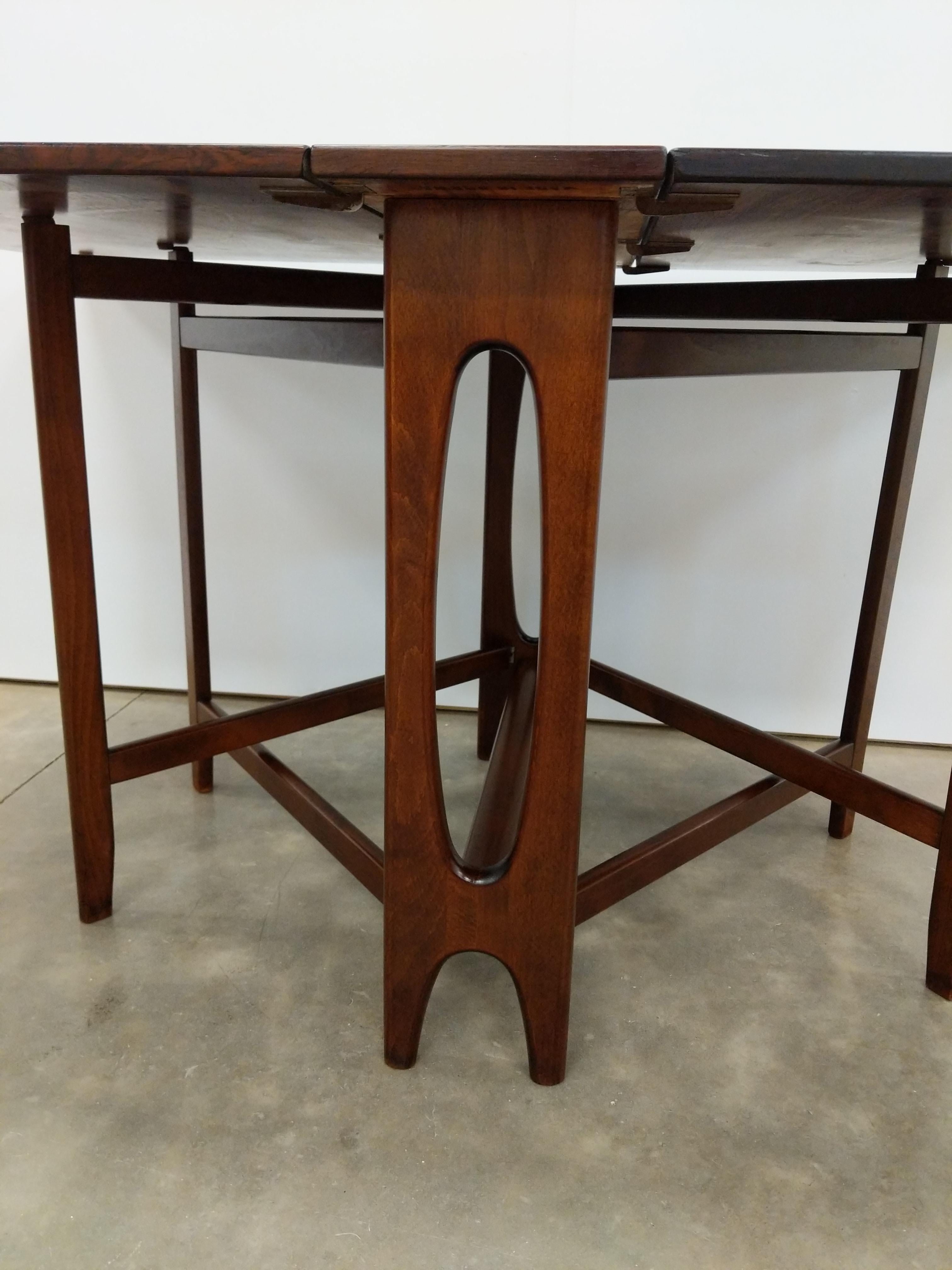 Vintage Norwegian Mid Century Modern Rosewood Drop Leaf Dining Table 2