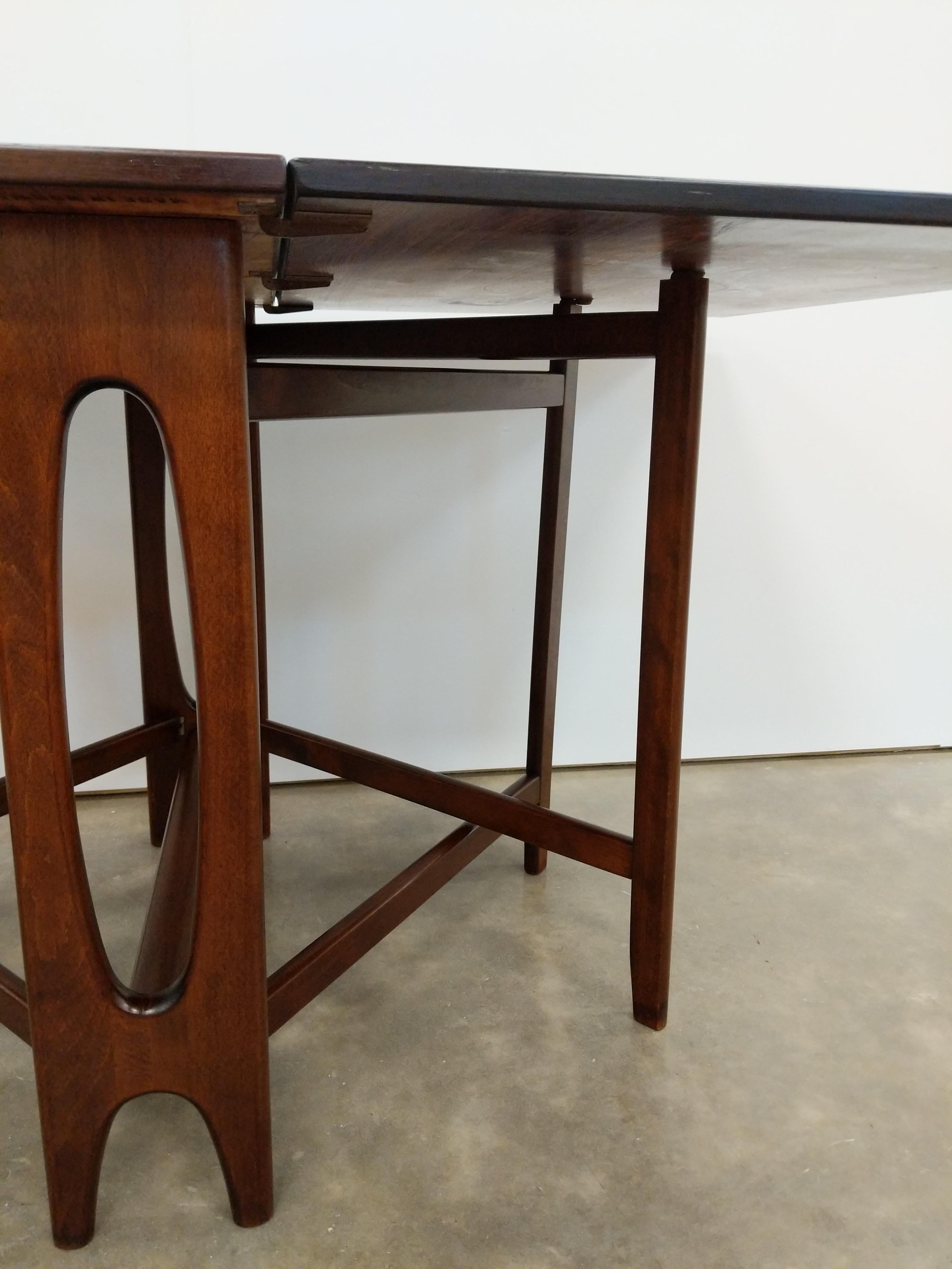 Vintage Norwegian Mid Century Modern Rosewood Drop Leaf Dining Table 3