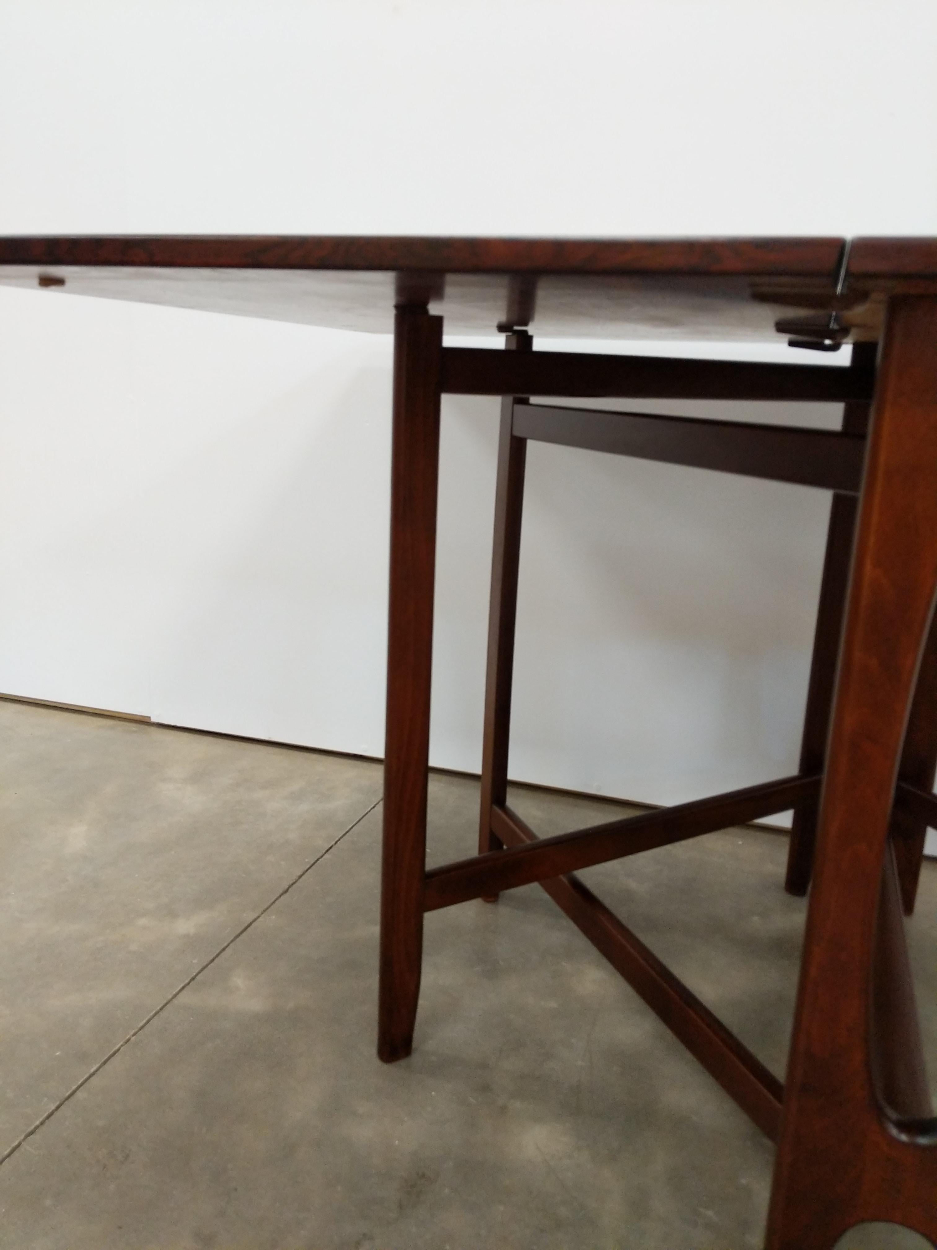 Vintage Norwegian Mid Century Modern Rosewood Drop Leaf Dining Table 4