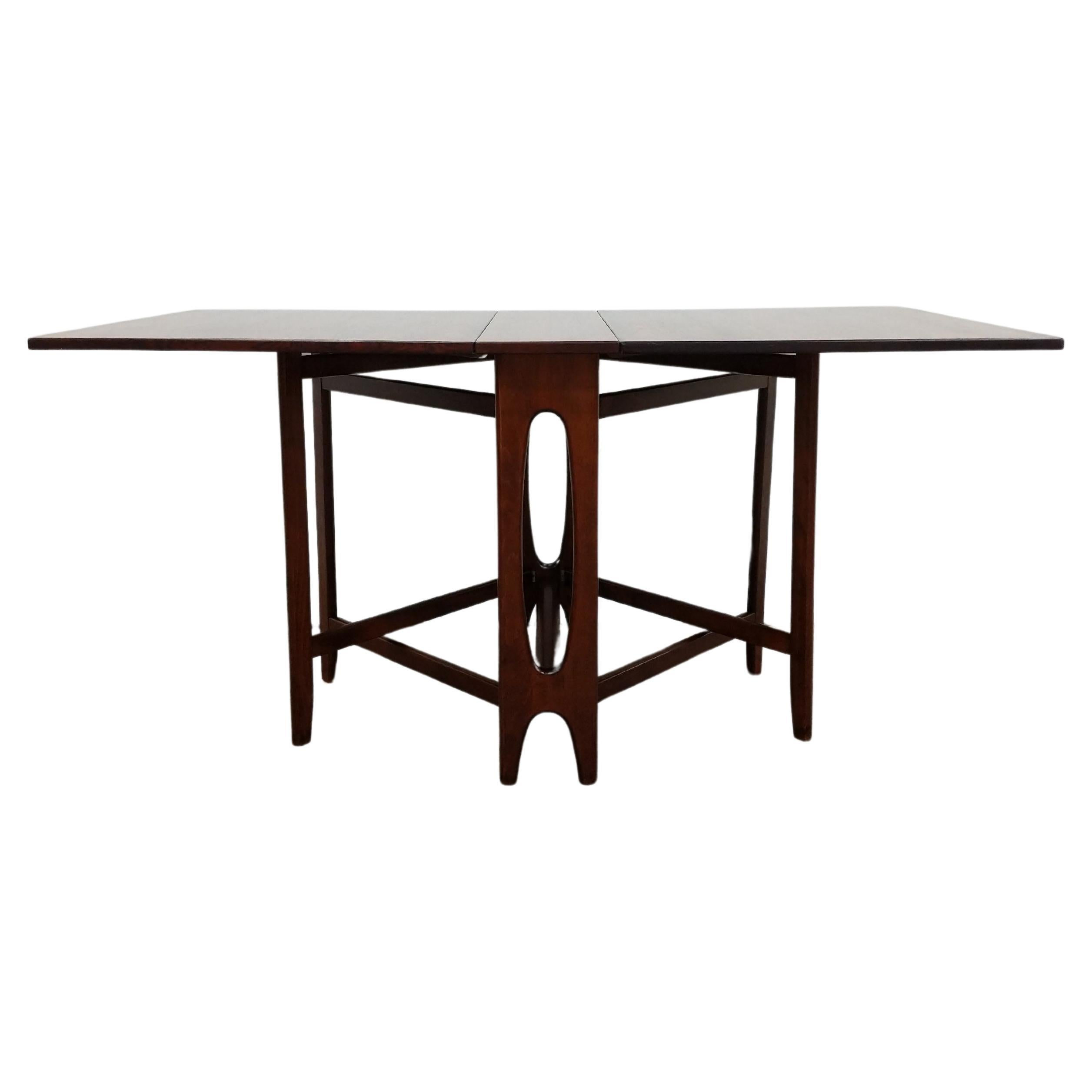 Vintage Norwegian Mid Century Modern Rosewood Drop Leaf Dining Table
