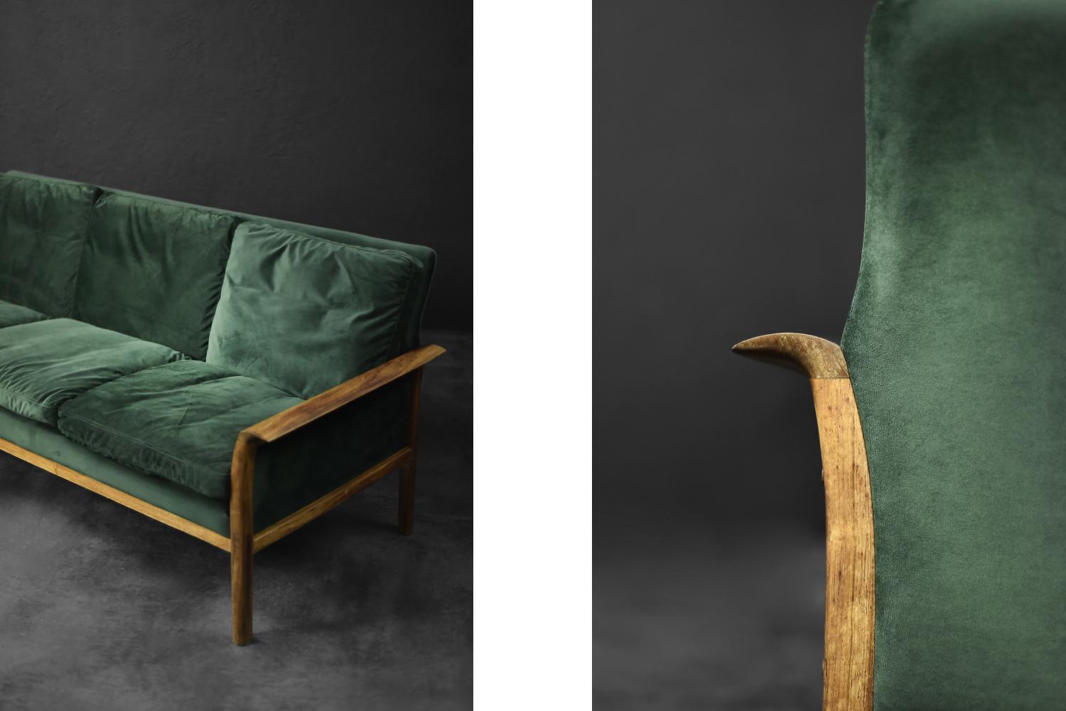 Canapé et chaise vintage norvégiens en palissandre et velours vert bouteille par Knut Sæter en vente 5
