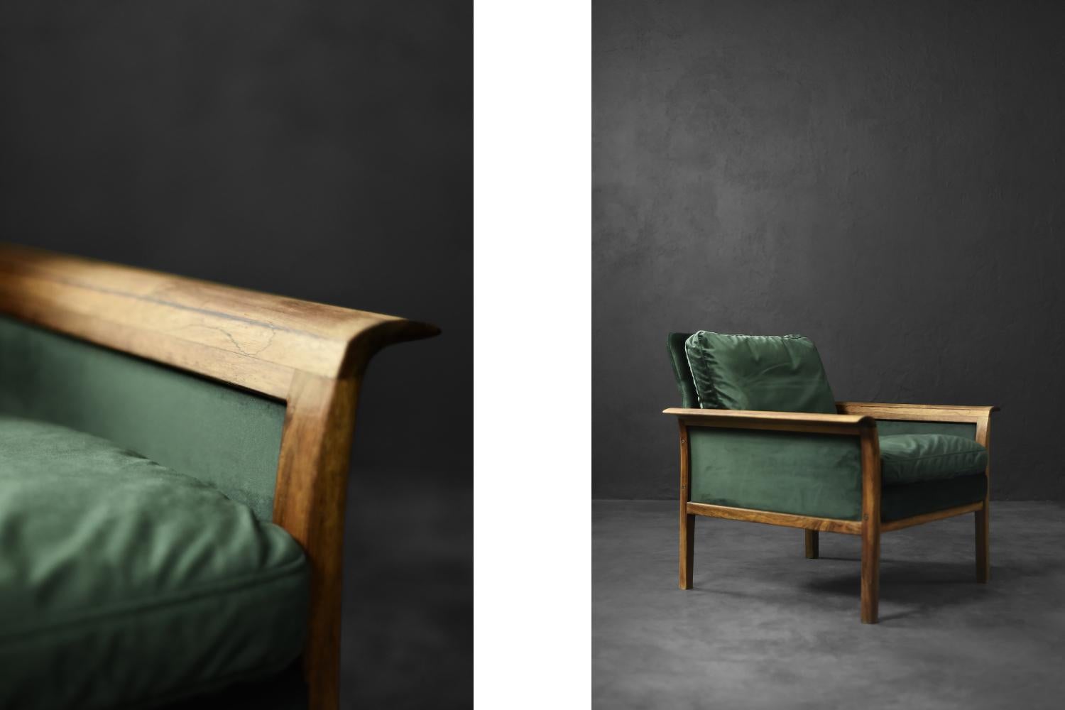 Canapé et chaise vintage norvégiens en palissandre et velours vert bouteille par Knut Sæter en vente 6