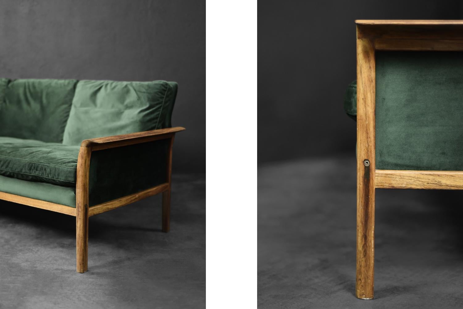 Canapé et chaise vintage norvégiens en palissandre et velours vert bouteille par Knut Sæter en vente 7