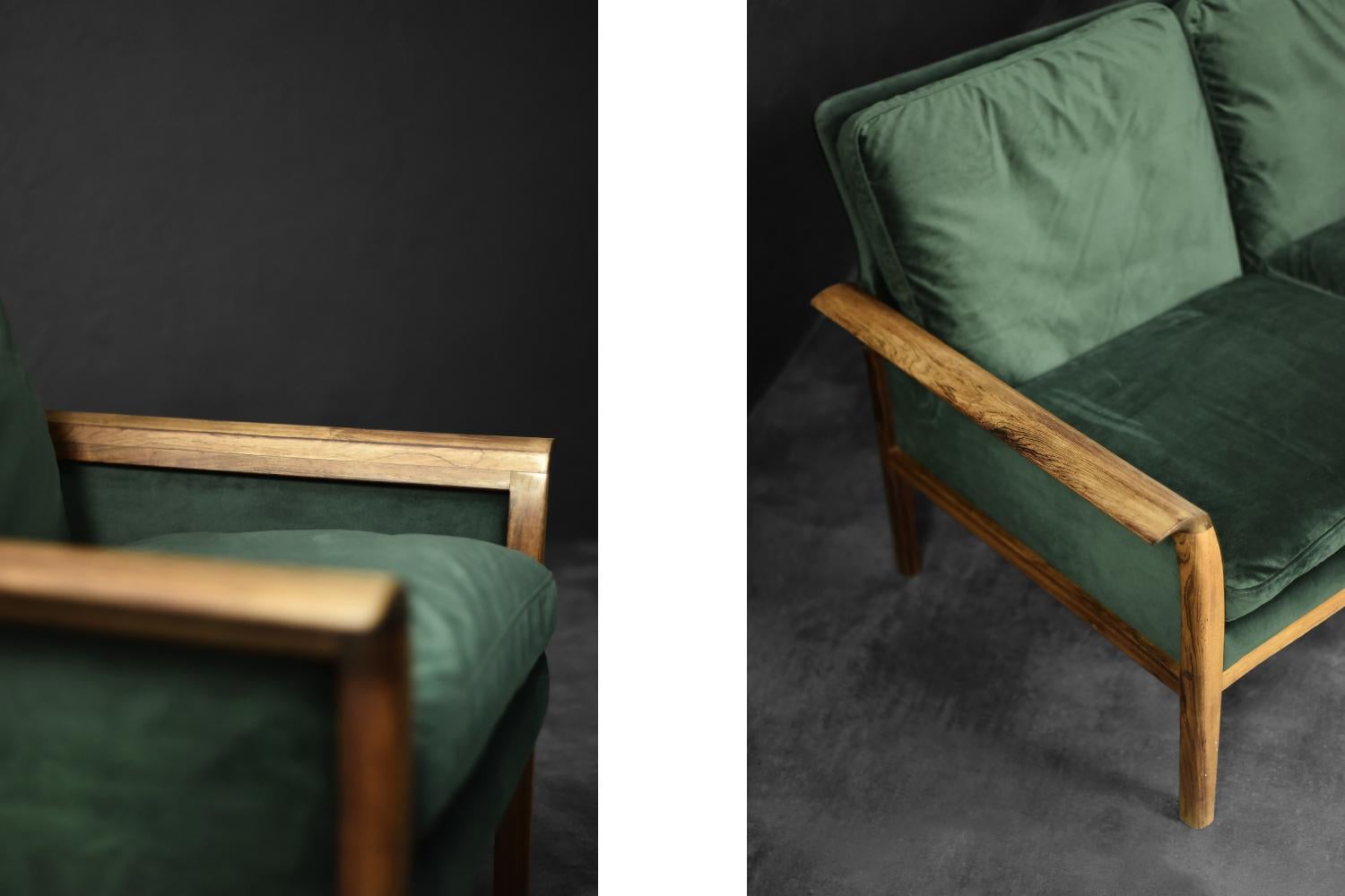 Canapé et chaise vintage norvégiens en palissandre et velours vert bouteille par Knut Sæter en vente 8