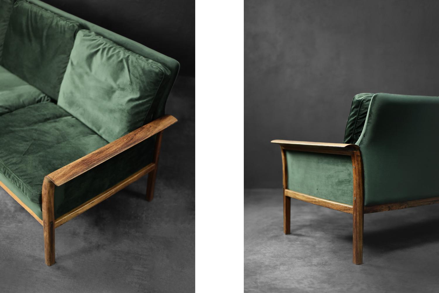 Canapé et chaise vintage norvégiens en palissandre et velours vert bouteille par Knut Sæter en vente 9