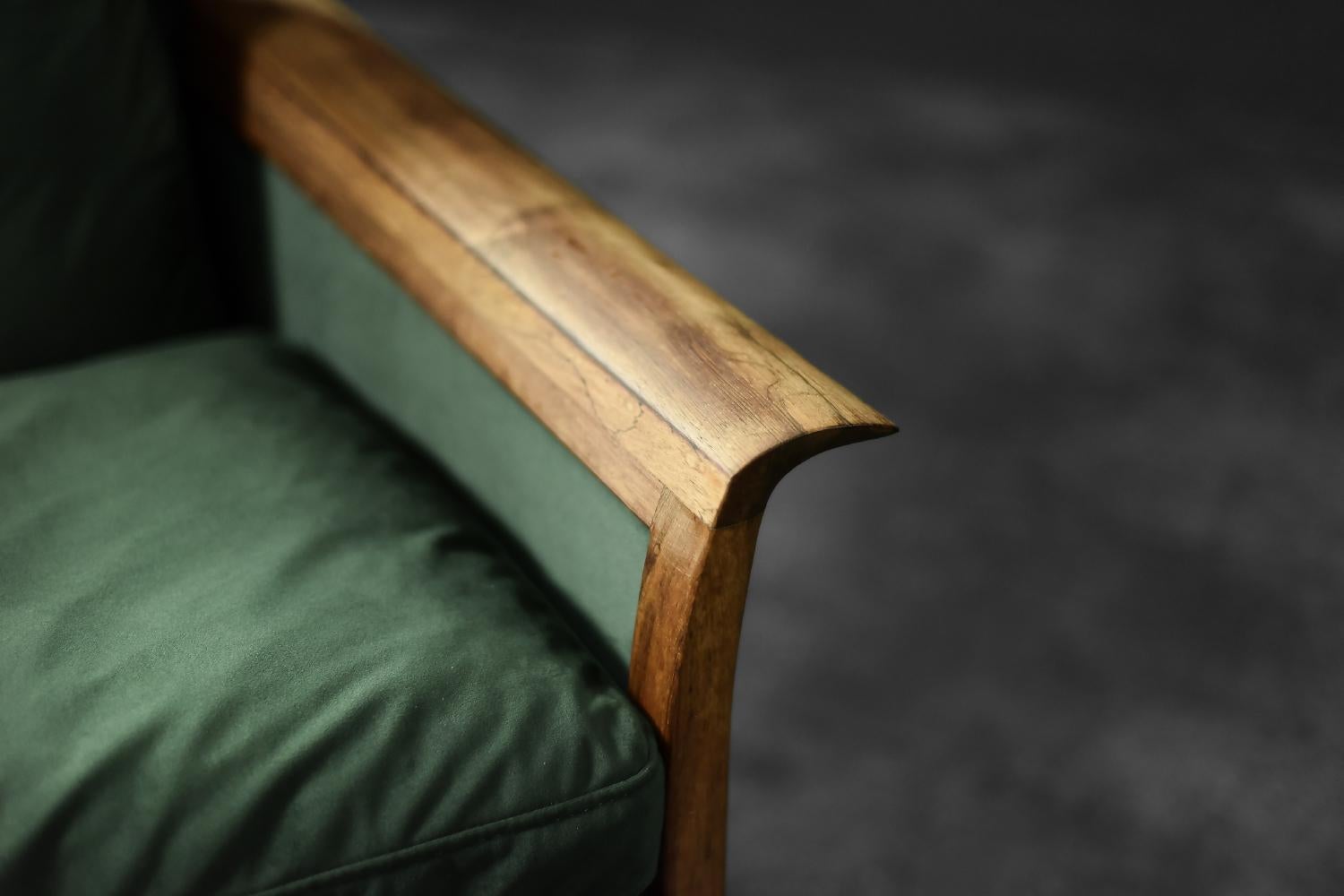 Canapé et chaise vintage norvégiens en palissandre et velours vert bouteille par Knut Sæter en vente 2