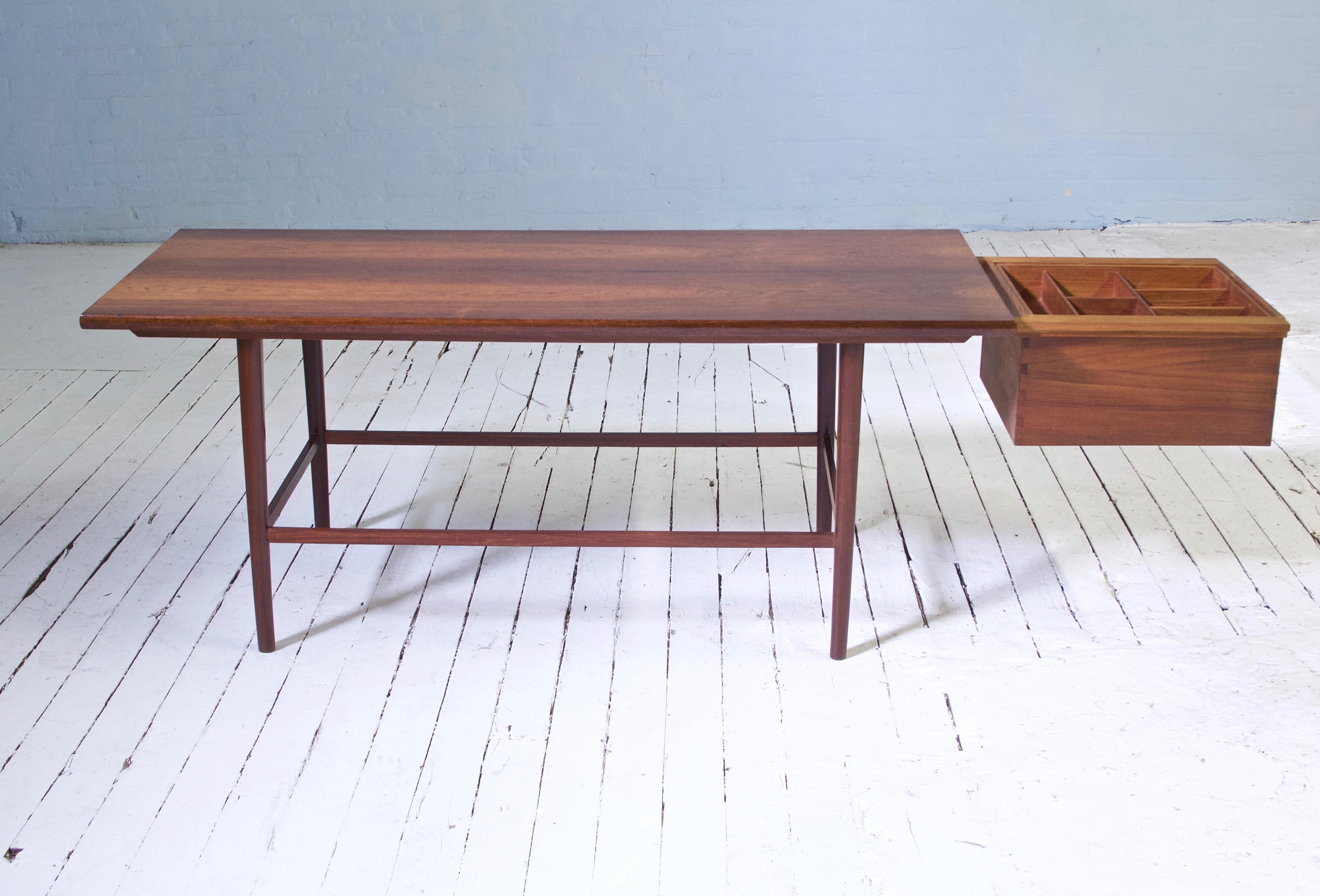 Scandinavian Modern Vintage Norwegian Rosewood Cocktail Table with Sliding Dovetailed Drawer, 1960s
