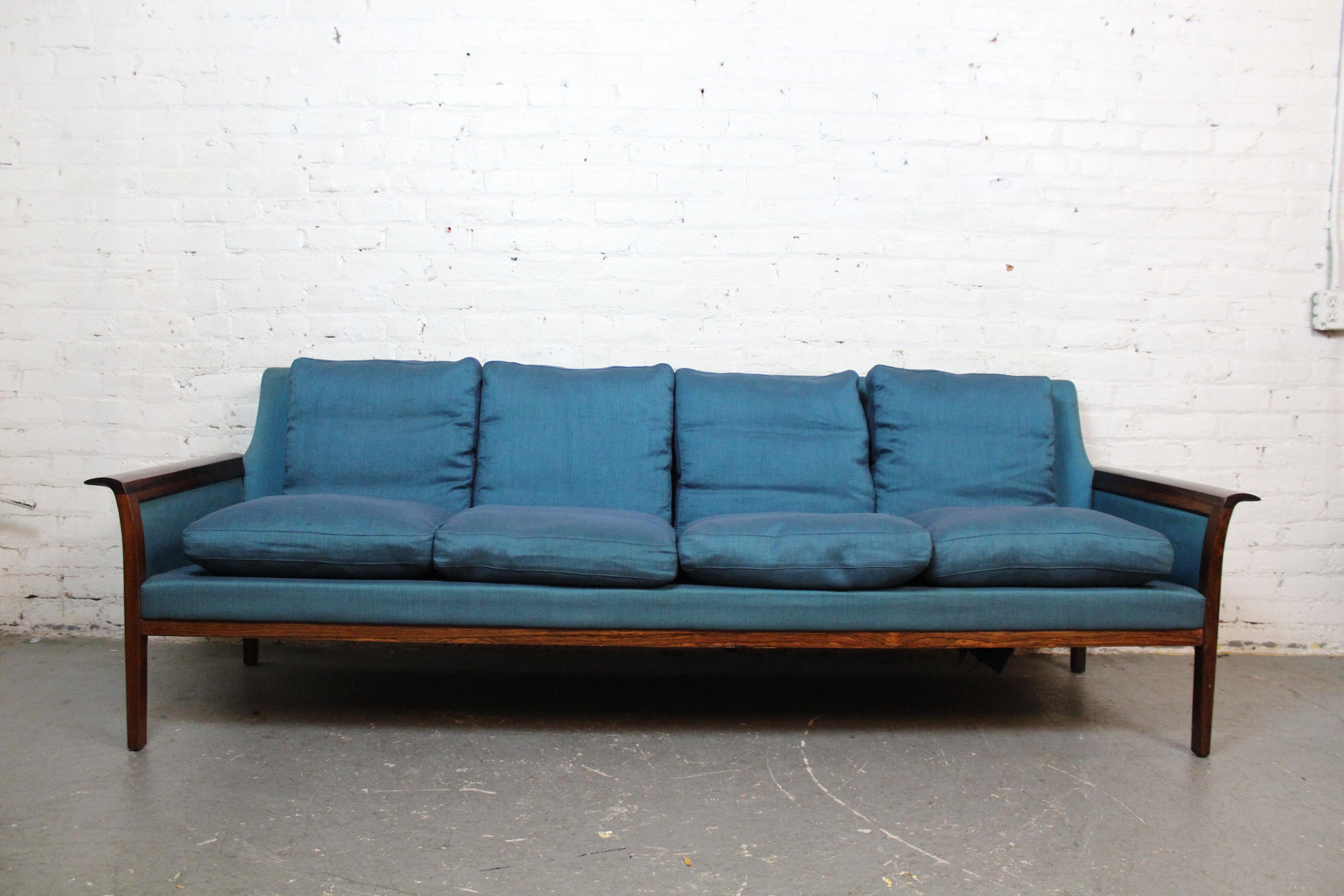 Carved Vintage Norwegian Rosewood Sofa by Hans Olsen for Vatne For Sale
