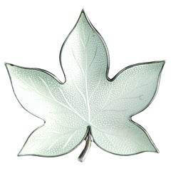 Vintage Norwegian silver enamel leaf brooch, White enamel