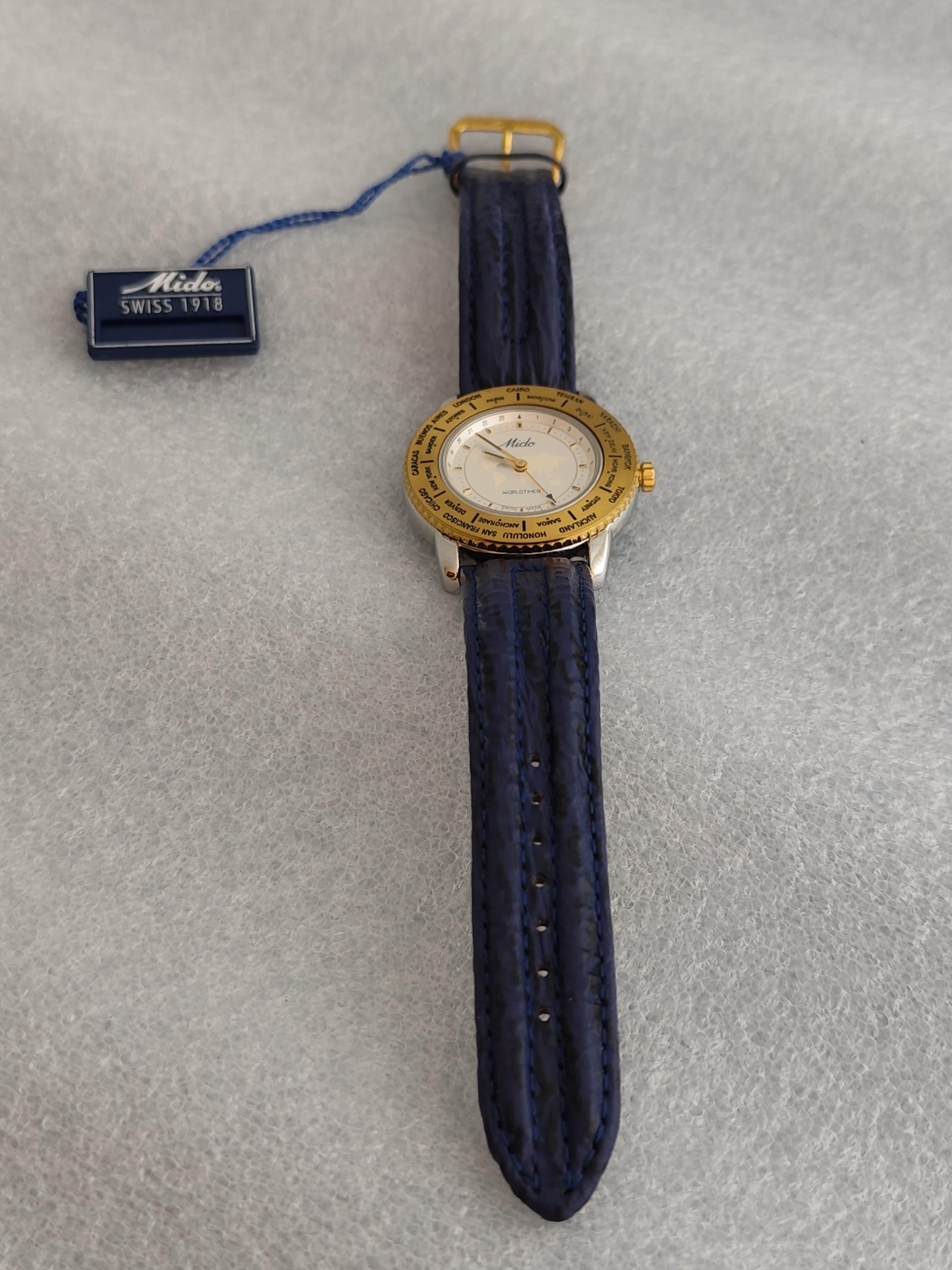 Vintage NOS Mido Worldtimer GMT 5200 Stainless Steel / Gold Plated Boxed Men Wat For Sale 9