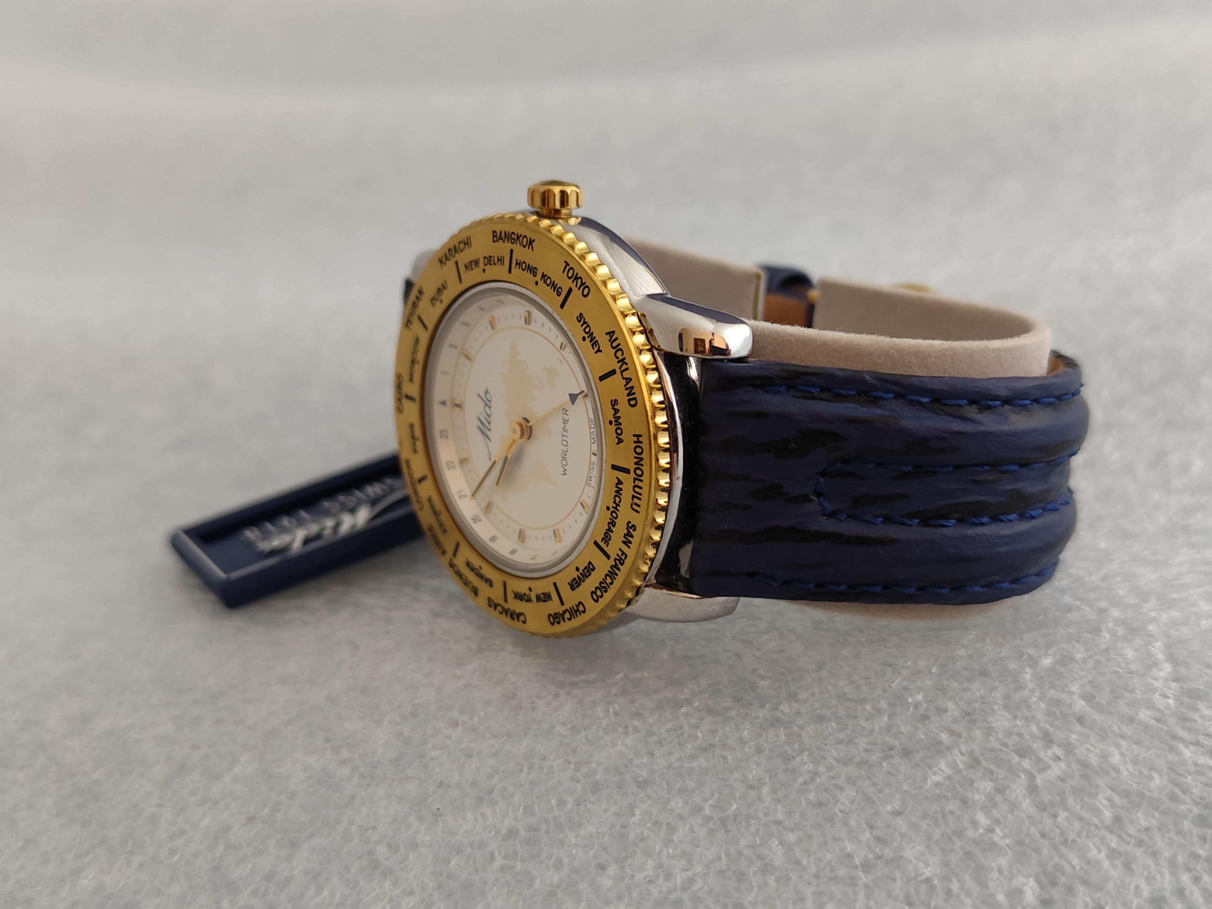 Vintage NOS Mido Worldtimer GMT 5200 Stainless Steel / Gold Plated Boxed Men Wat For Sale 10