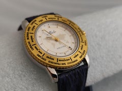 Vintage NOS Mido Worldtimer GMT 5200 Stainless Steel / Gold Plated Boxed Men Wat