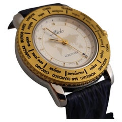 Vintage NOS Mido Worldtimer GMT 5200 Stainless Steel / Gold Plated Boxed Men Wat