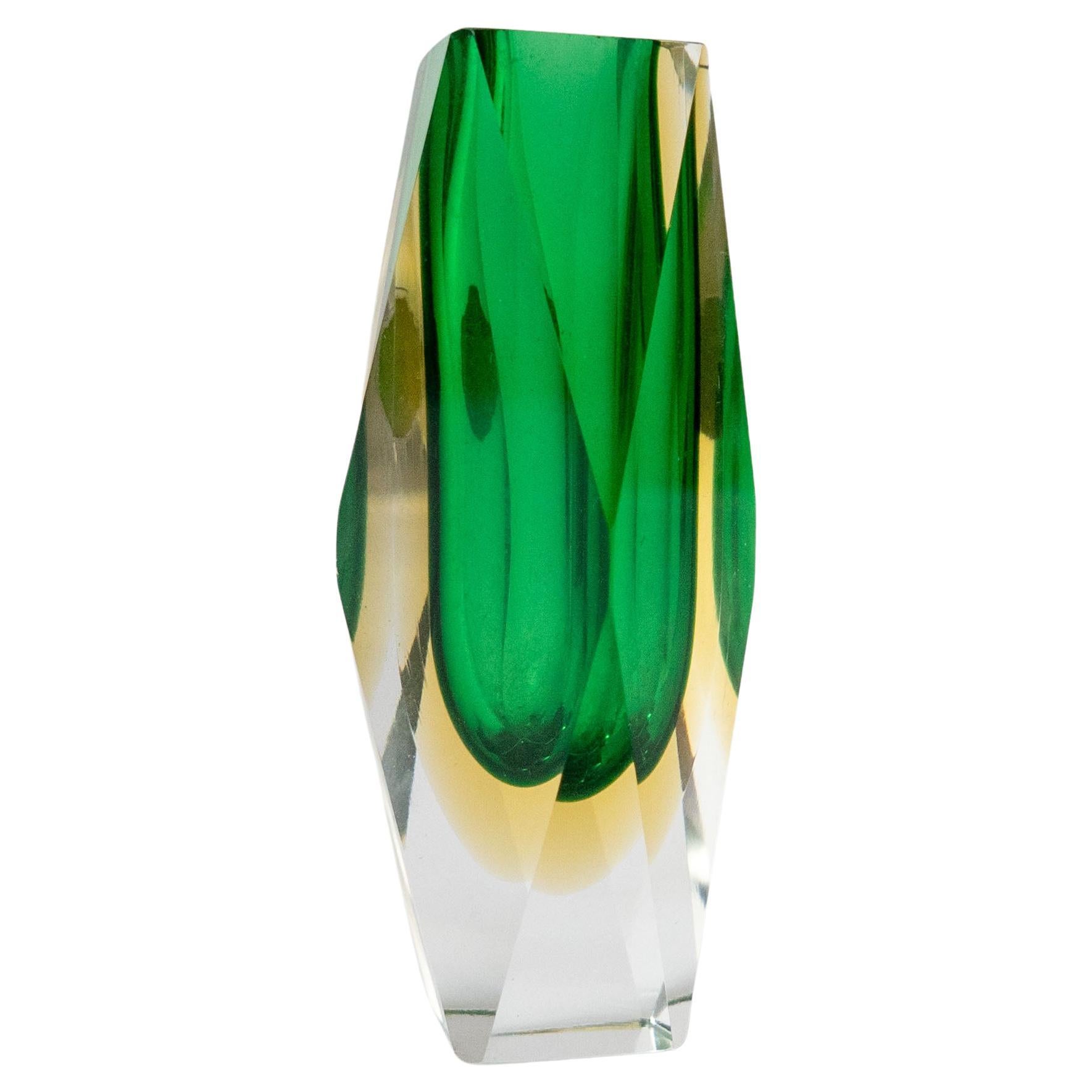 Vintage NOS Vase in Massive Green "Sommerso" Murano Glass, Flavio Poli Style