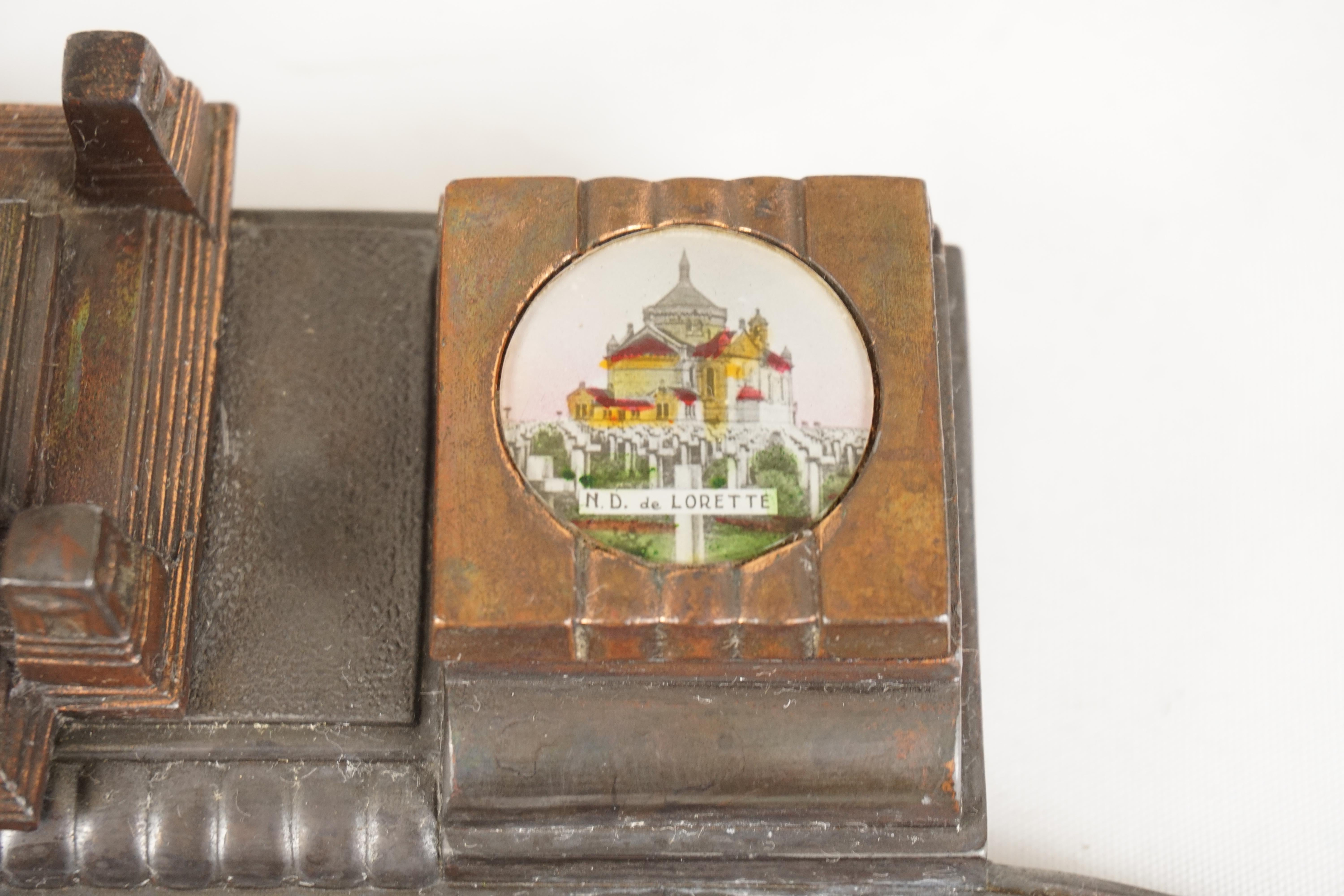 Hand-Crafted Vintage Notre Dame De Lorette Copper Double Inkwell, France 1930, H556 For Sale