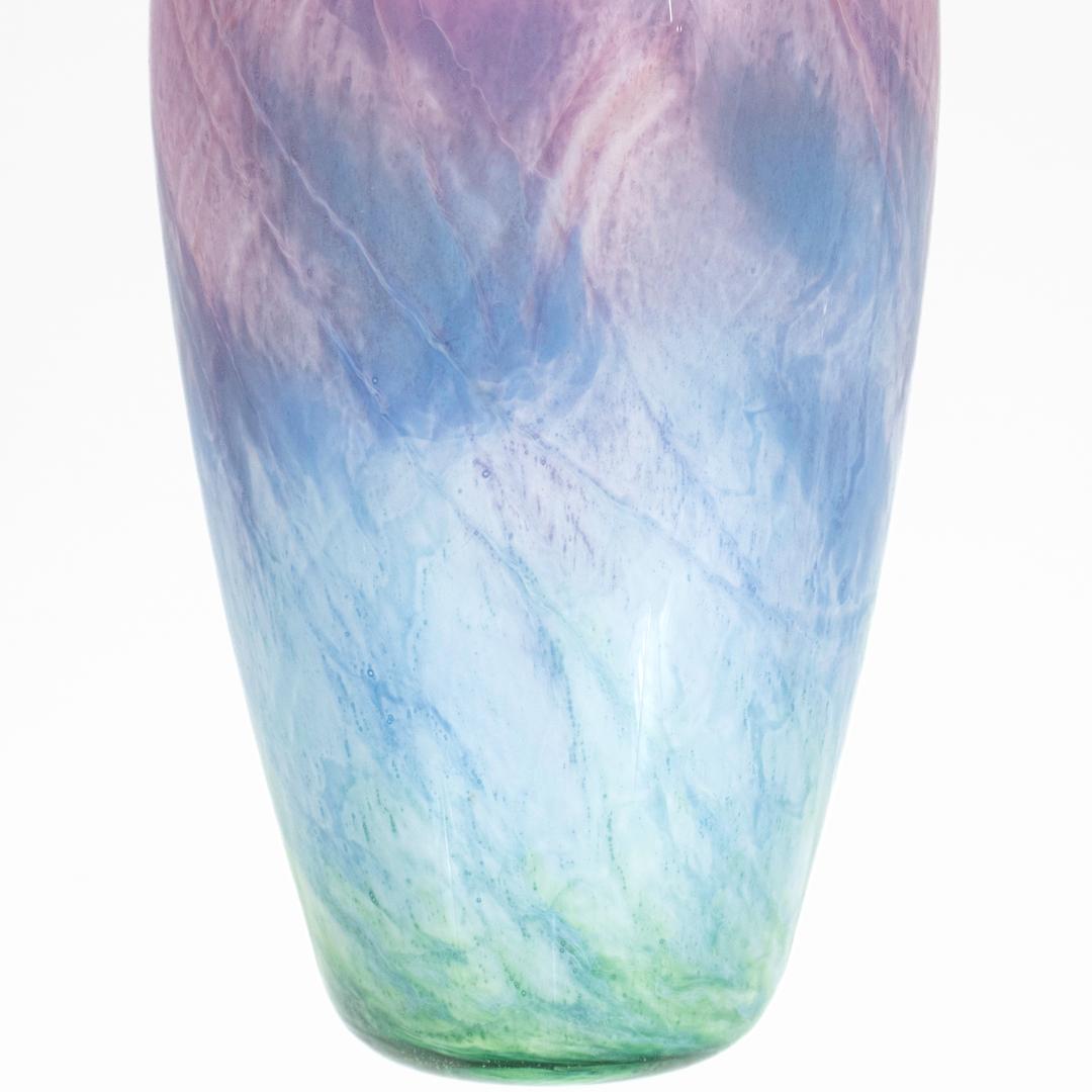 Vintage Nourot Glass Studio Signed David Lindsay 1989 Blue Green Art Glass Vase For Sale 3
