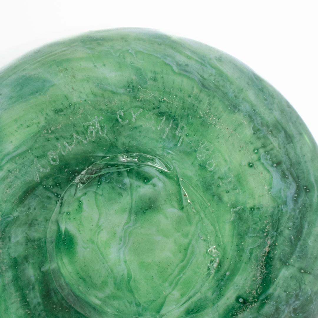 Vintage Nourot Glass Studio Signed David Lindsay 1989 Blue Green Art Glass Vase For Sale 5