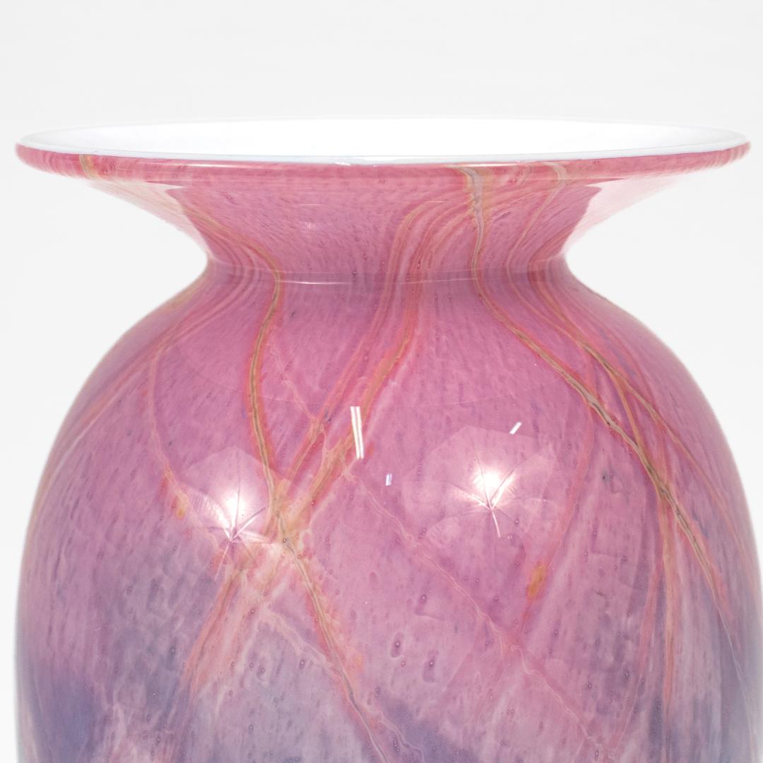 Verre d'art Vase en verre d'art bleu et vert vintage Nourot Glass Studio signé David Lindsay 1989 en vente