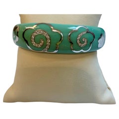Vintage Nouvelle Bague Signed Diamond and Enamel 54g Hinged Bangle Bracelet