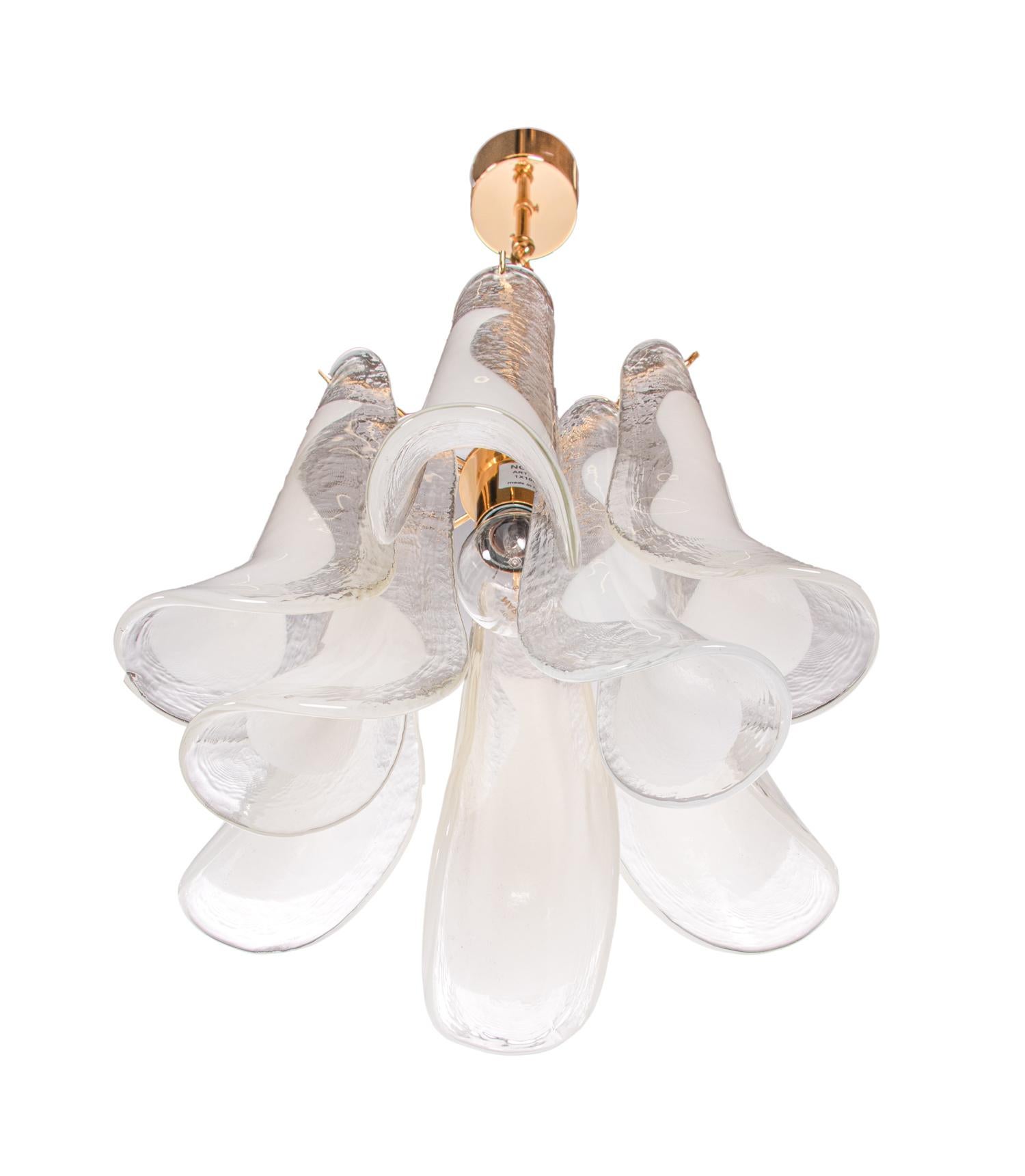 Hollywood Regency Vintage Novaresi Murano Glass Petals Gold Plated Chandelier For Sale