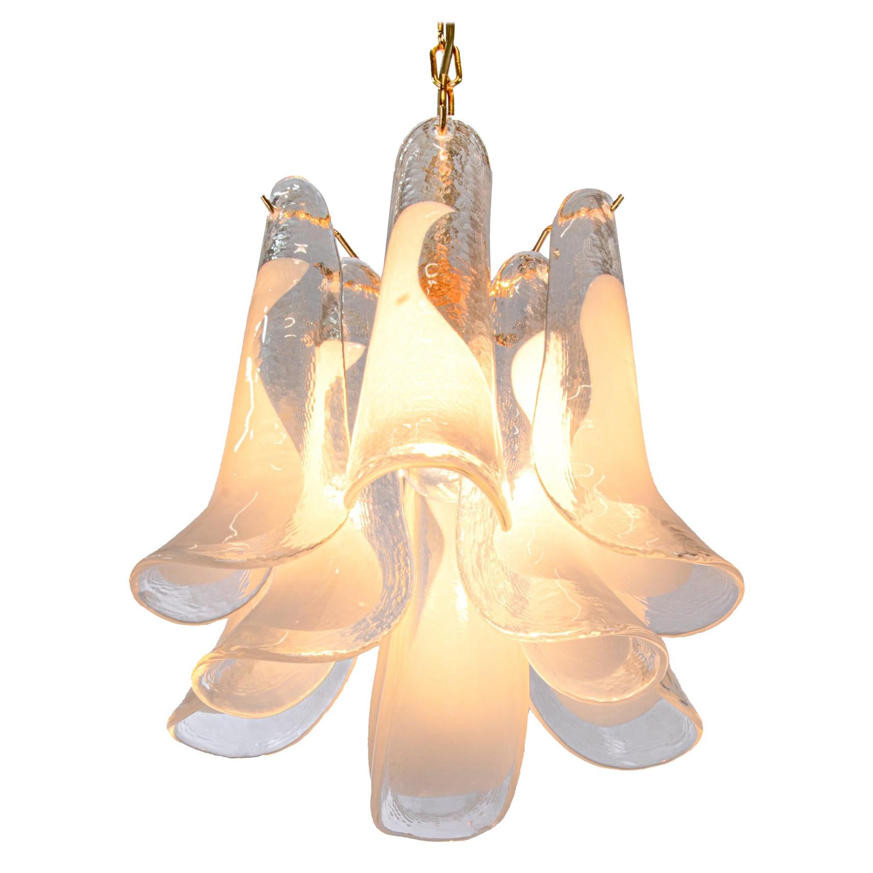 Vintage Novaresi Murano Glass Petals Gold Plated Chandelier