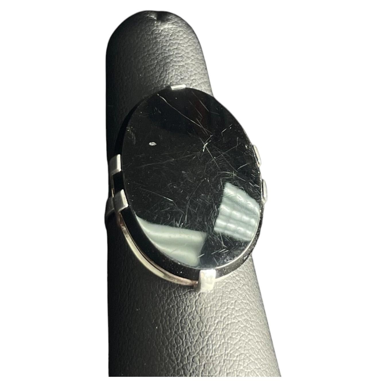 Vintage NOVCO Sterling Silver Black Onyx Statement Ring Size 6.5 Modernist 925