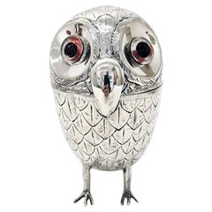 Vintage Novelty Silver Plate Owl Mustard Pot, made in France c. 1950