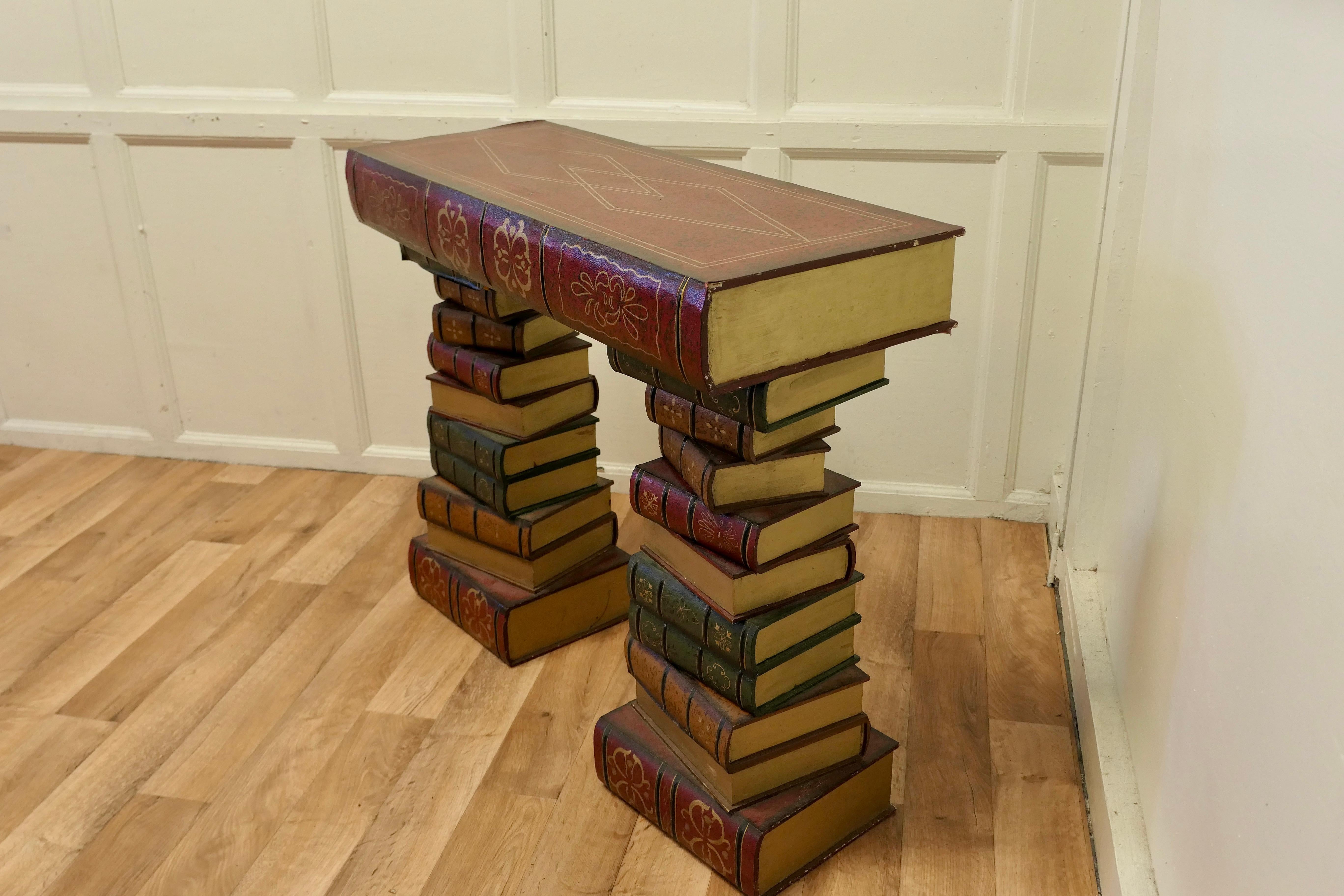 Folk Art Vintage Novelty Trompe-L’oeil Writing Table of Giant Books, Greeting Desk