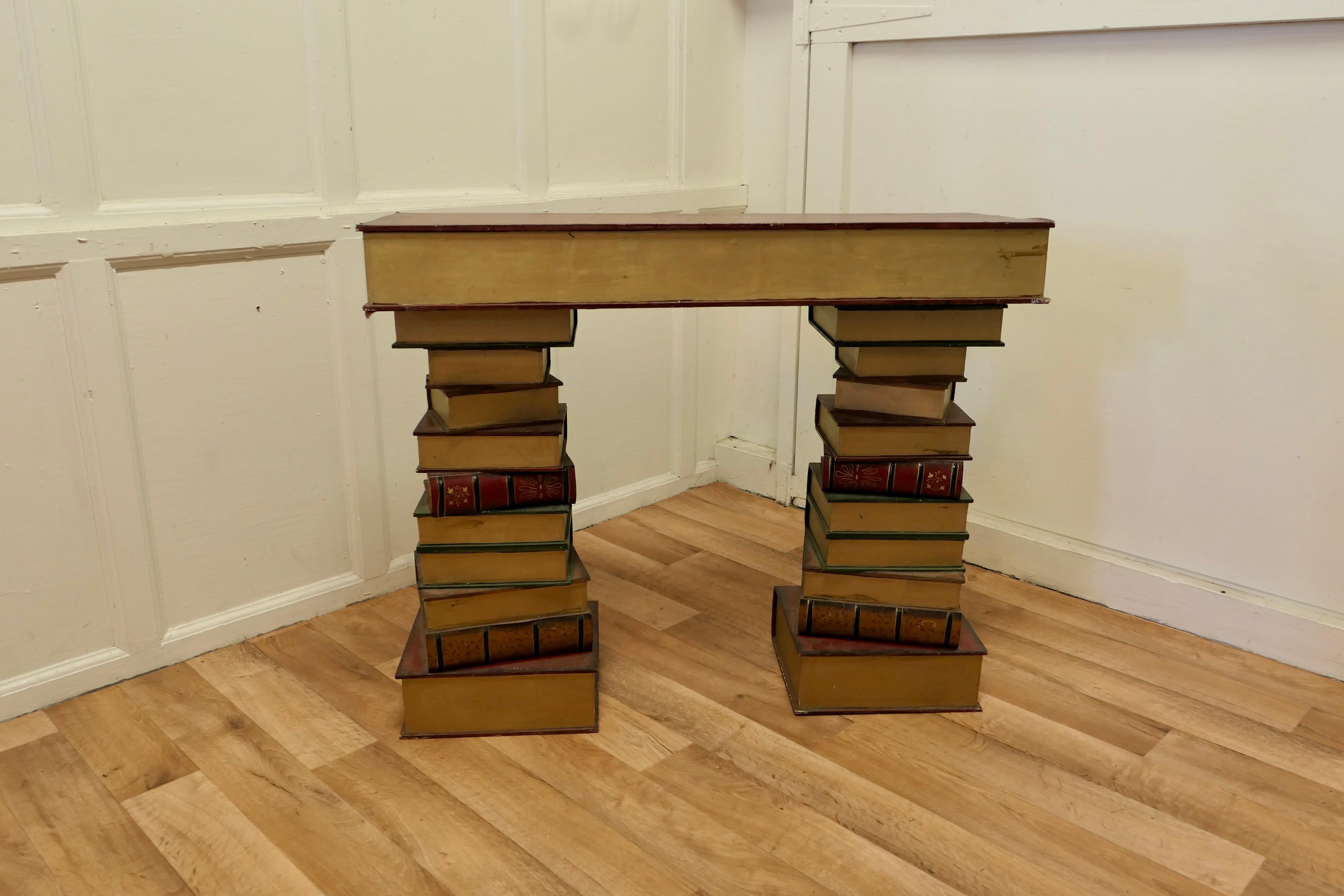 Wood Vintage Novelty Trompe-L’oeil Writing Table of Giant Books, Greeting Desk