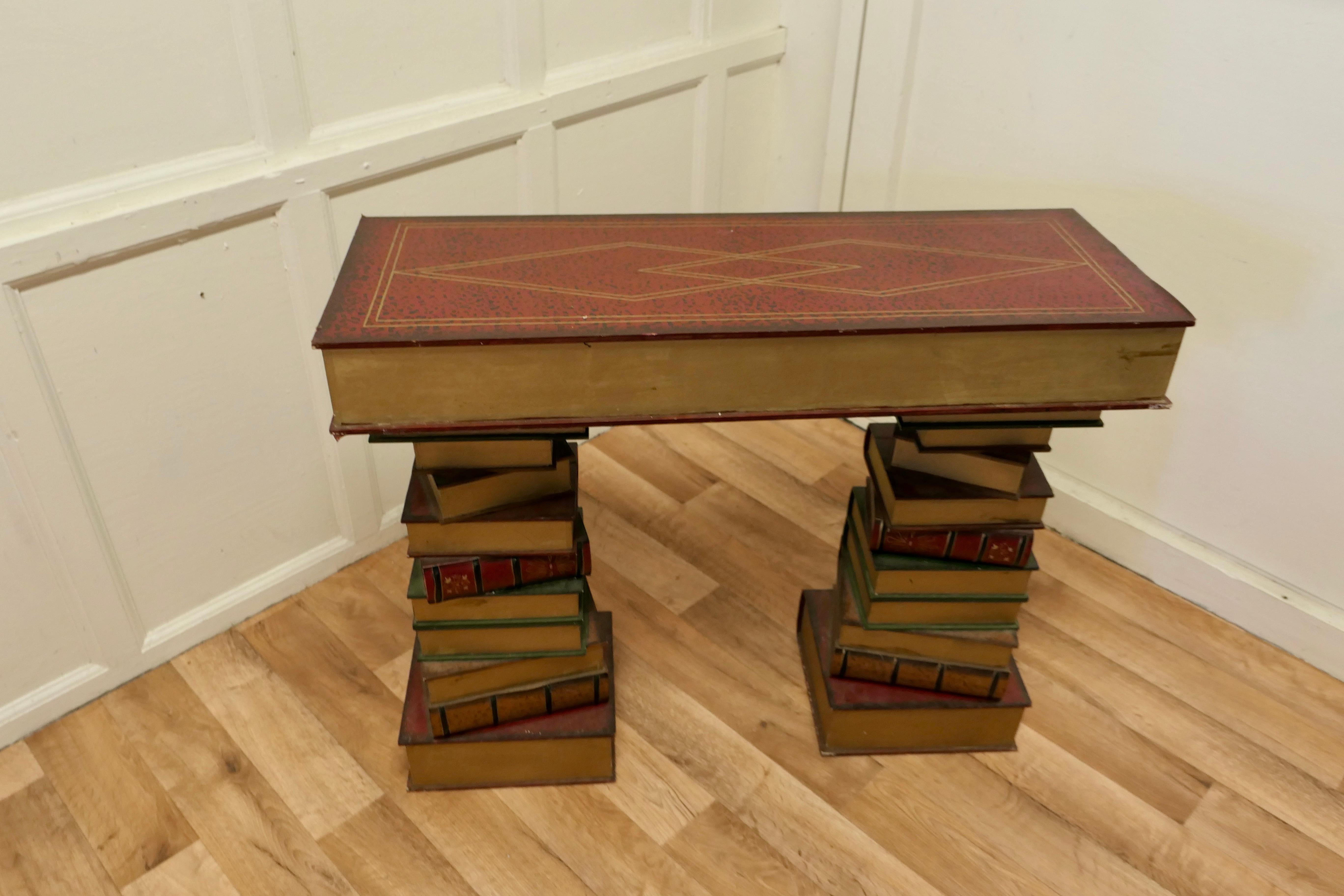Vintage Novelty Trompe-L’oeil Writing Table of Giant Books, Greeting Desk 1