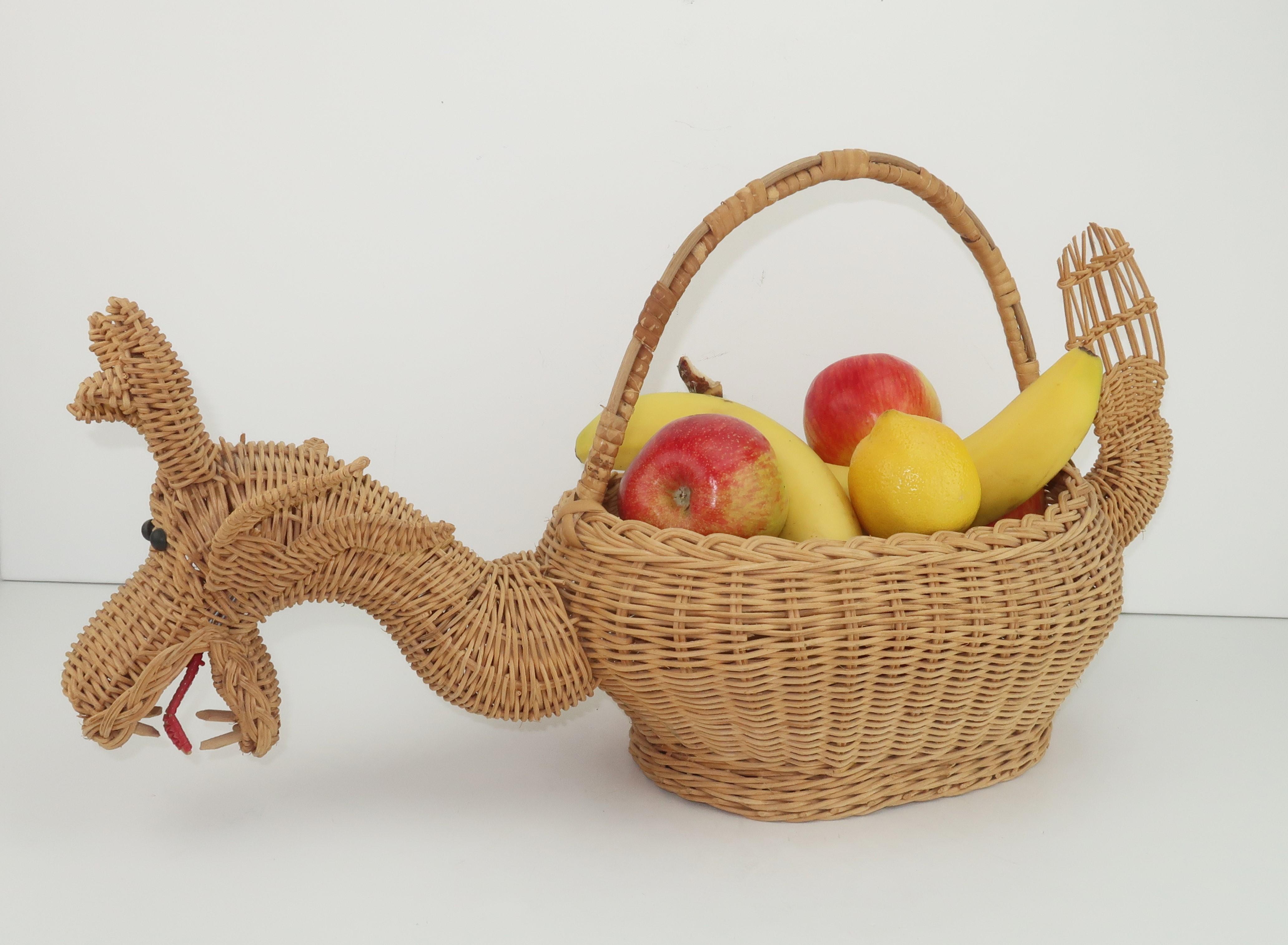 Vintage Novelty Wicker Dragon Basket Tote Handbag 5