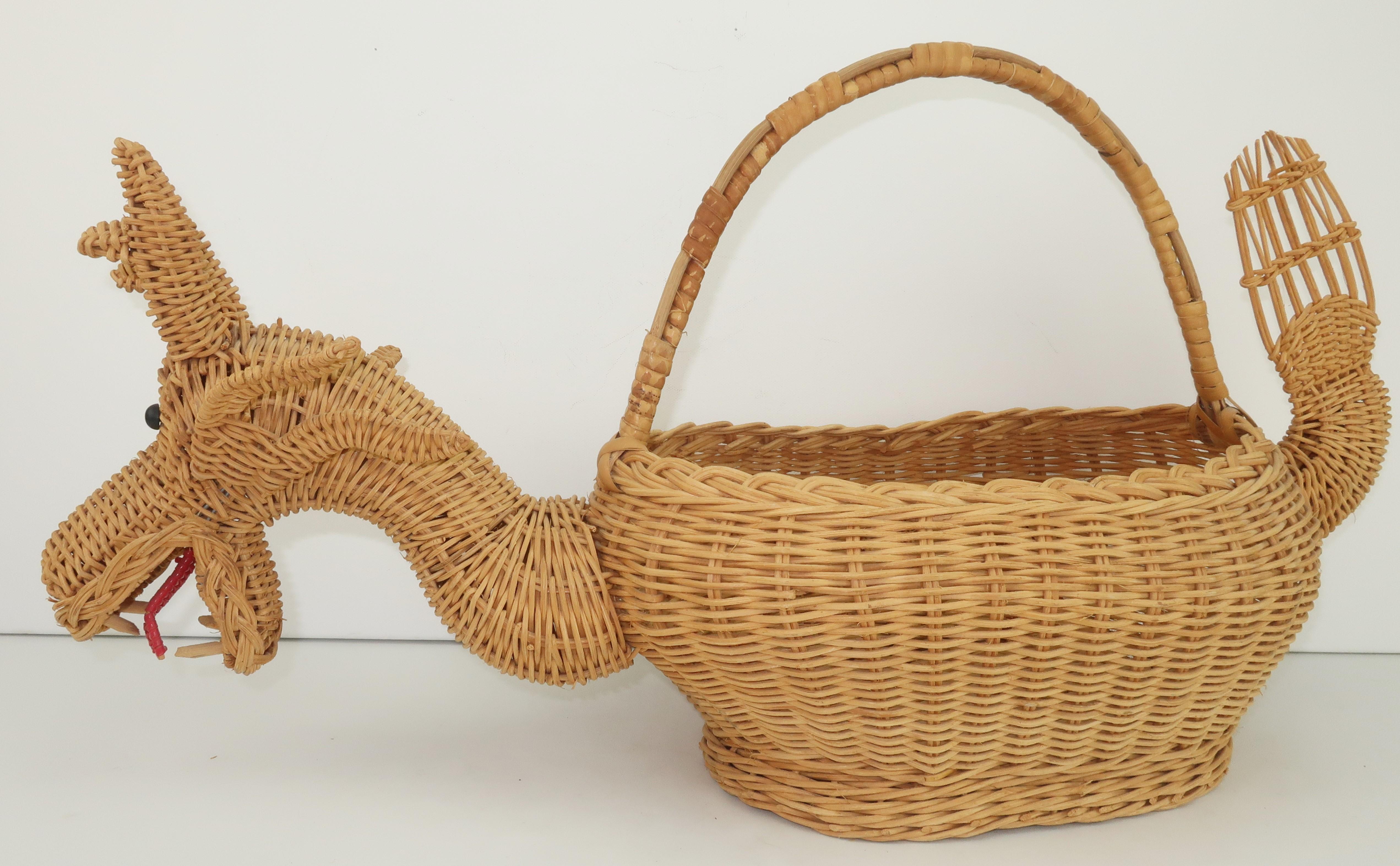 Vintage Novelty Wicker Dragon Basket Tote Handbag 4
