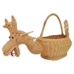 Retro Novelty Wicker Dragon Basket Tote Handbag