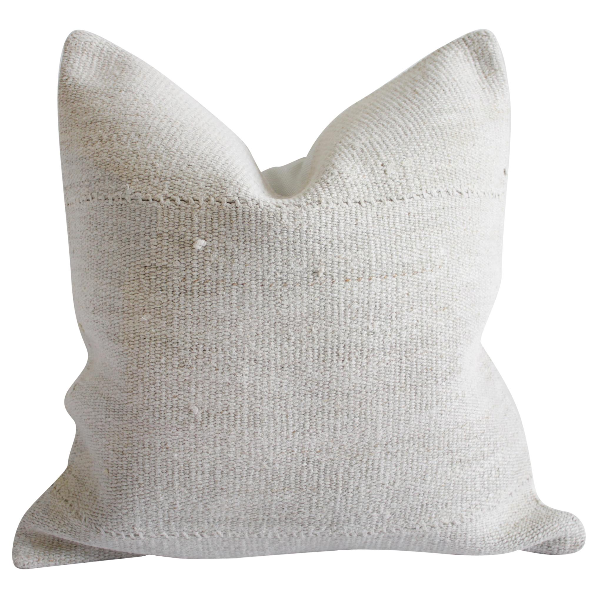 Vintage Nubby White Handwoven Minimalist Style Pillow