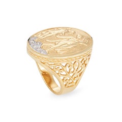 Vintage Nude Figural Ring Diamond 14k Yellow Gold Sz 5 Large Oval Signet