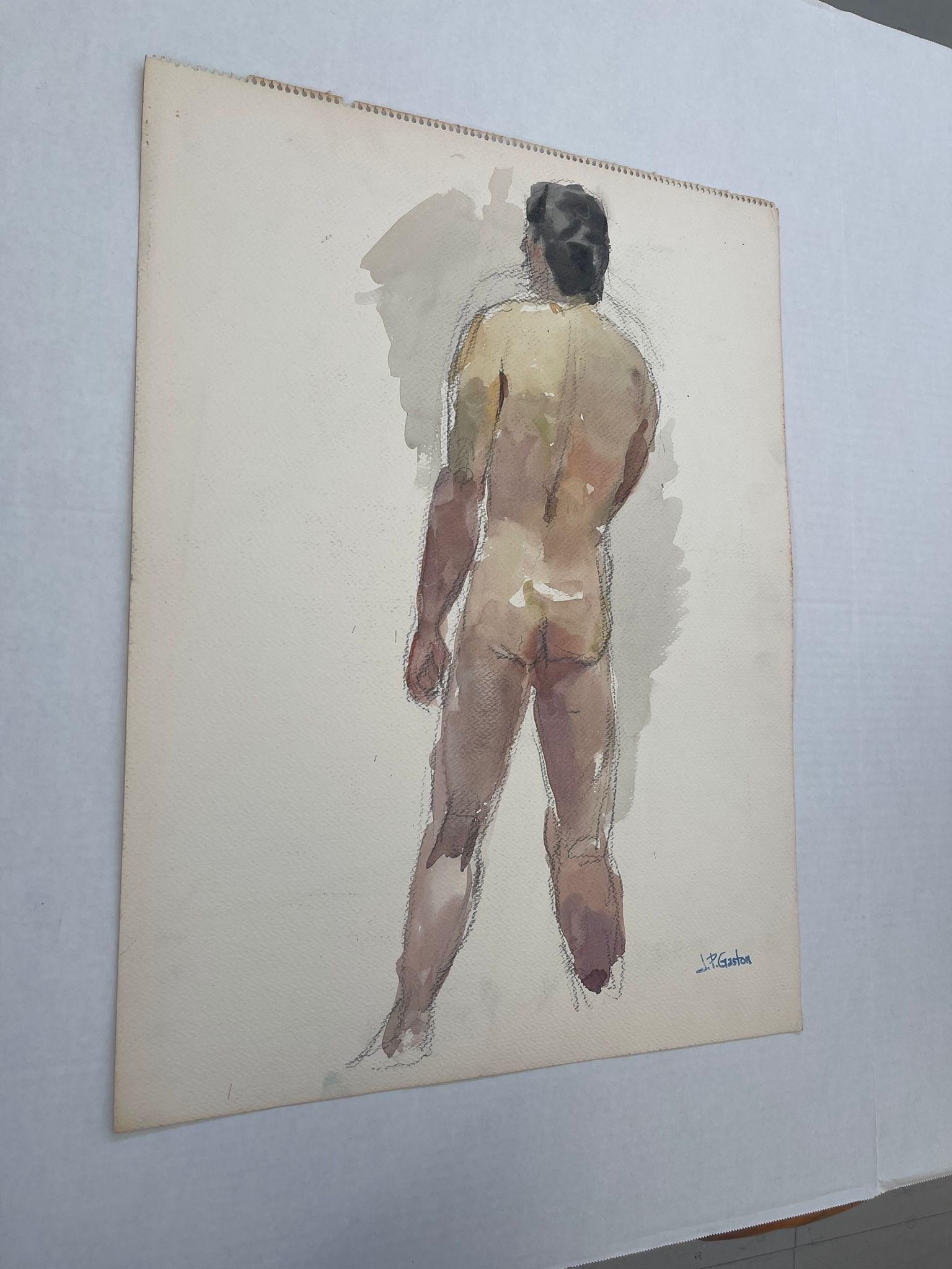 Abstract Portrait of the Backside of a Nude Man. Possibly Watercolor and Pastel on Paper. Signed J.P. Gaston as Pictured. Vintage Condition Consistent with Age.

Dimensions. 18 W ; 1/8 D ; 24H