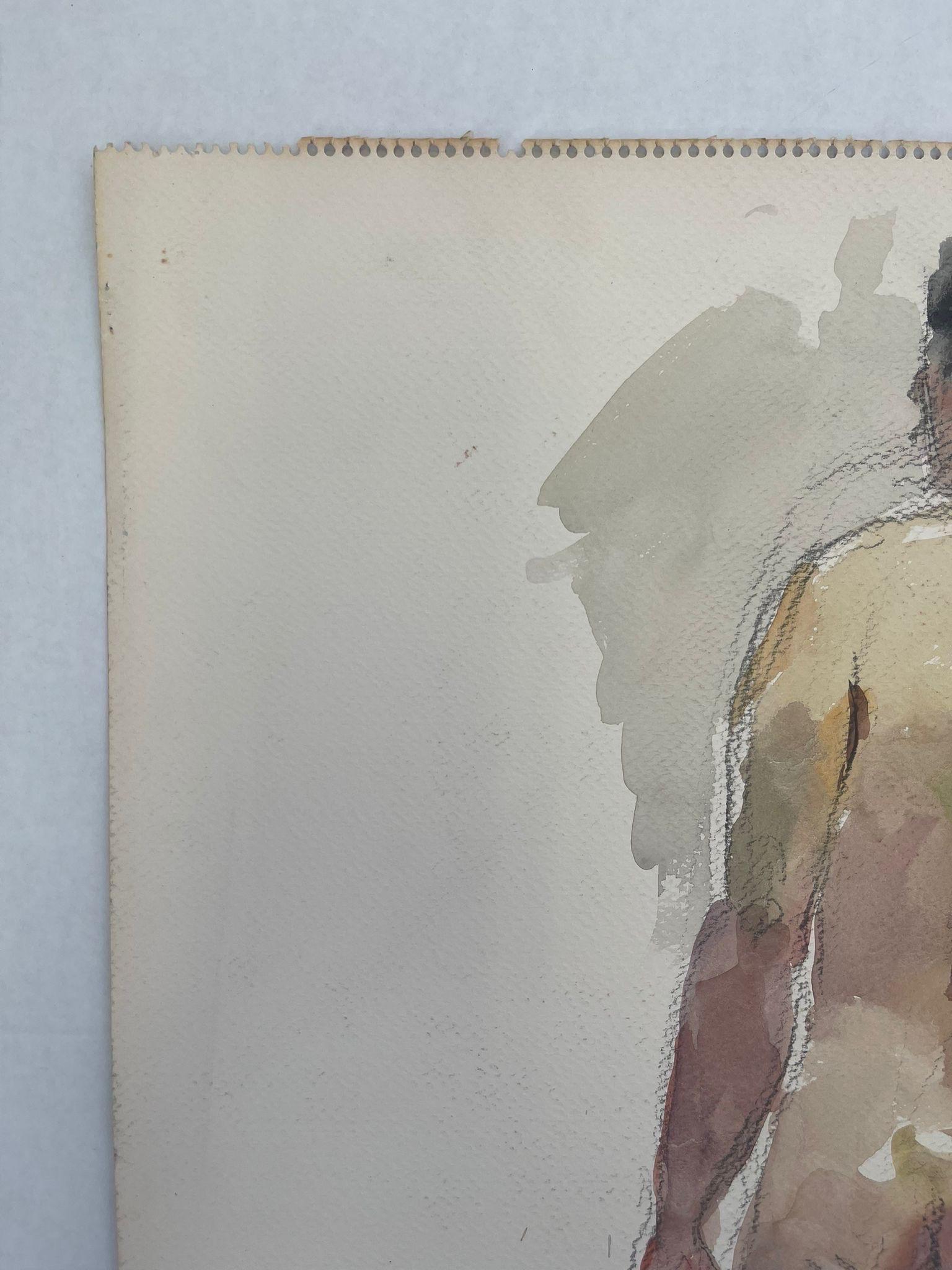 Vintage Nude Male Portrait on Paper. In Good Condition In Seattle, WA