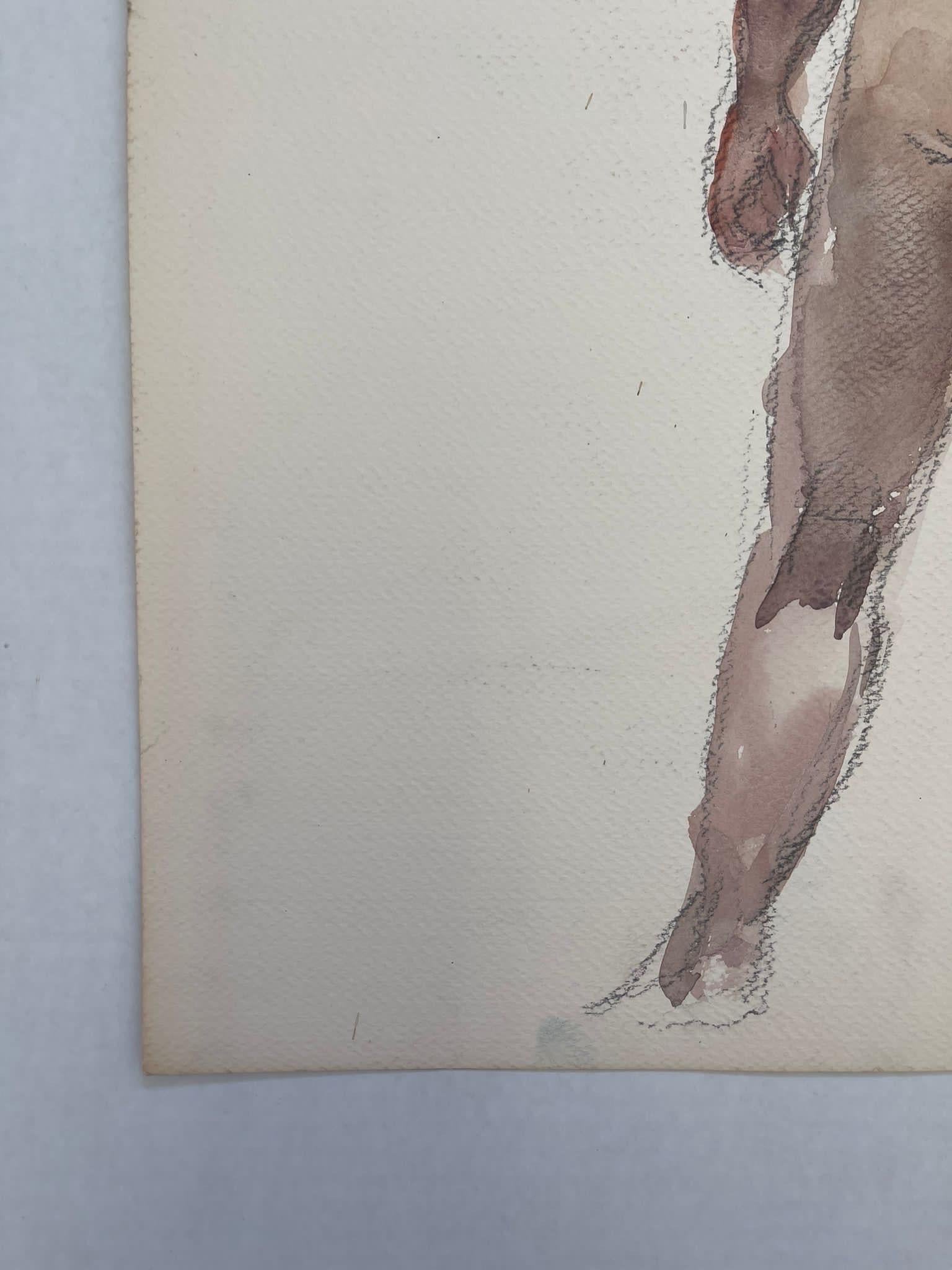 Late 20th Century Vintage Nude Male Portrait on Paper.