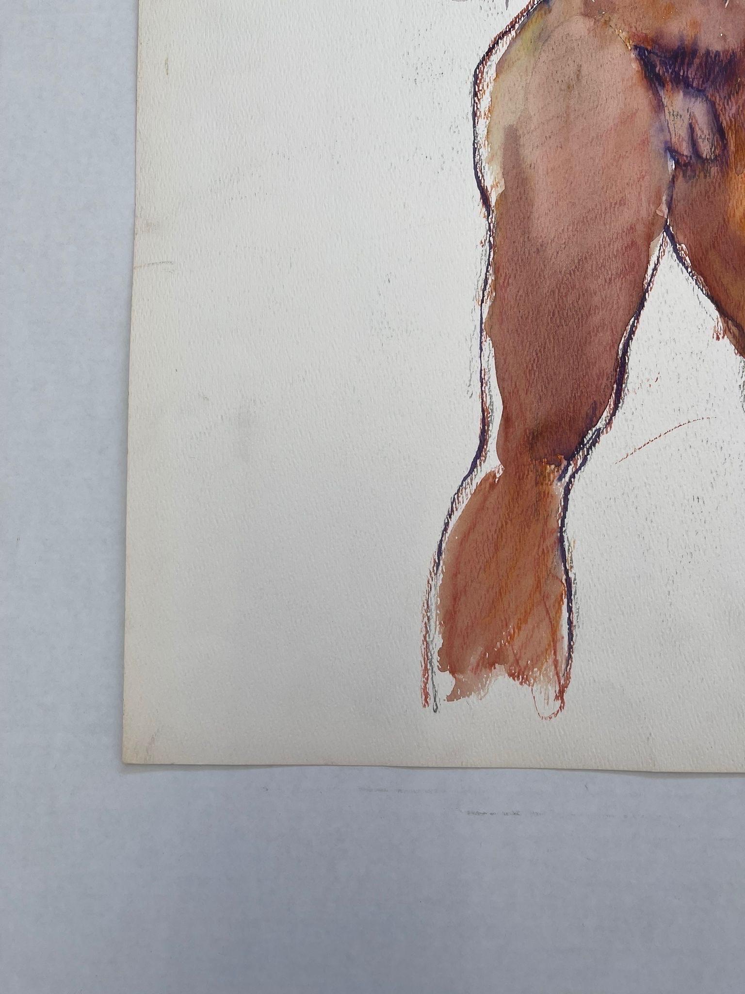 Paint Vintage Nude Portrait on Paper Double Sided. For Sale