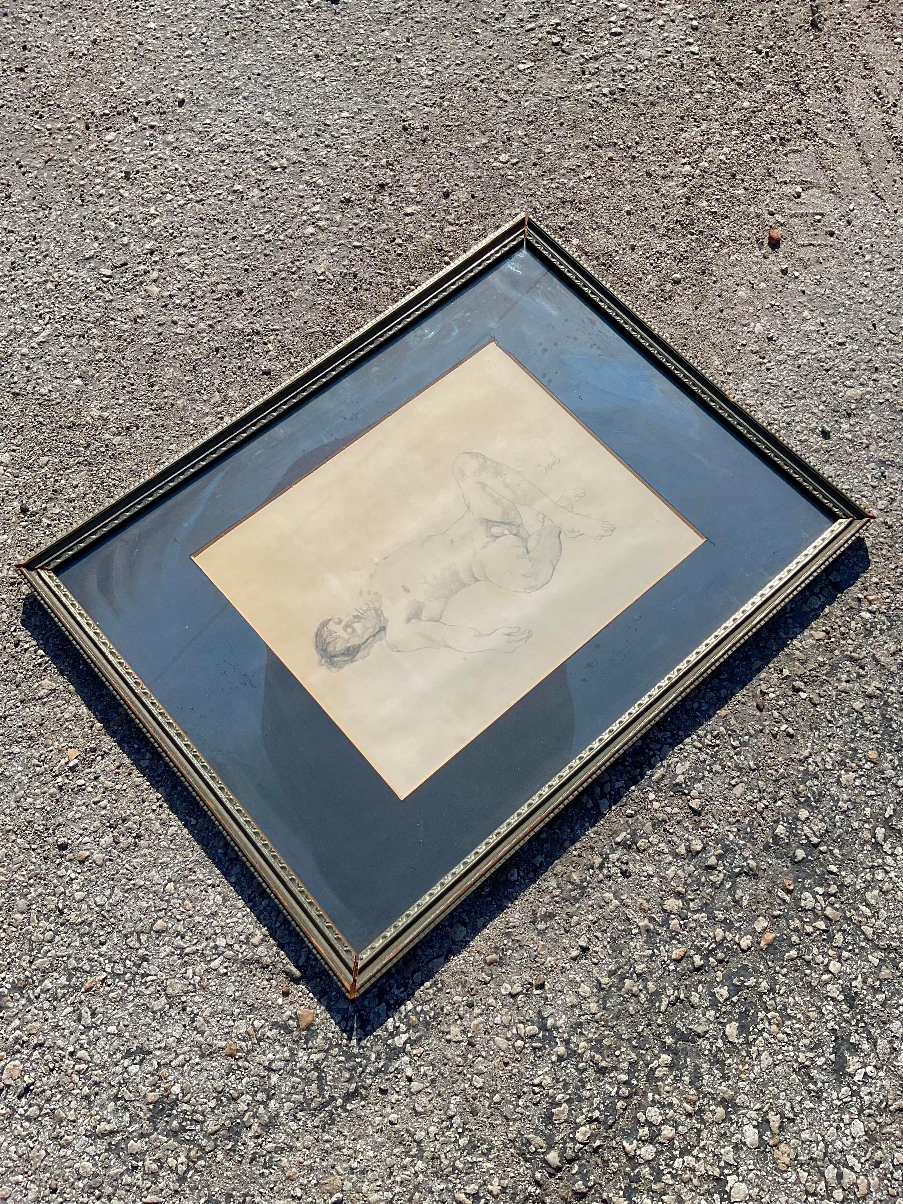 Vintage Akt Skizze auf Leinwand (Nordamerikanisch) im Angebot