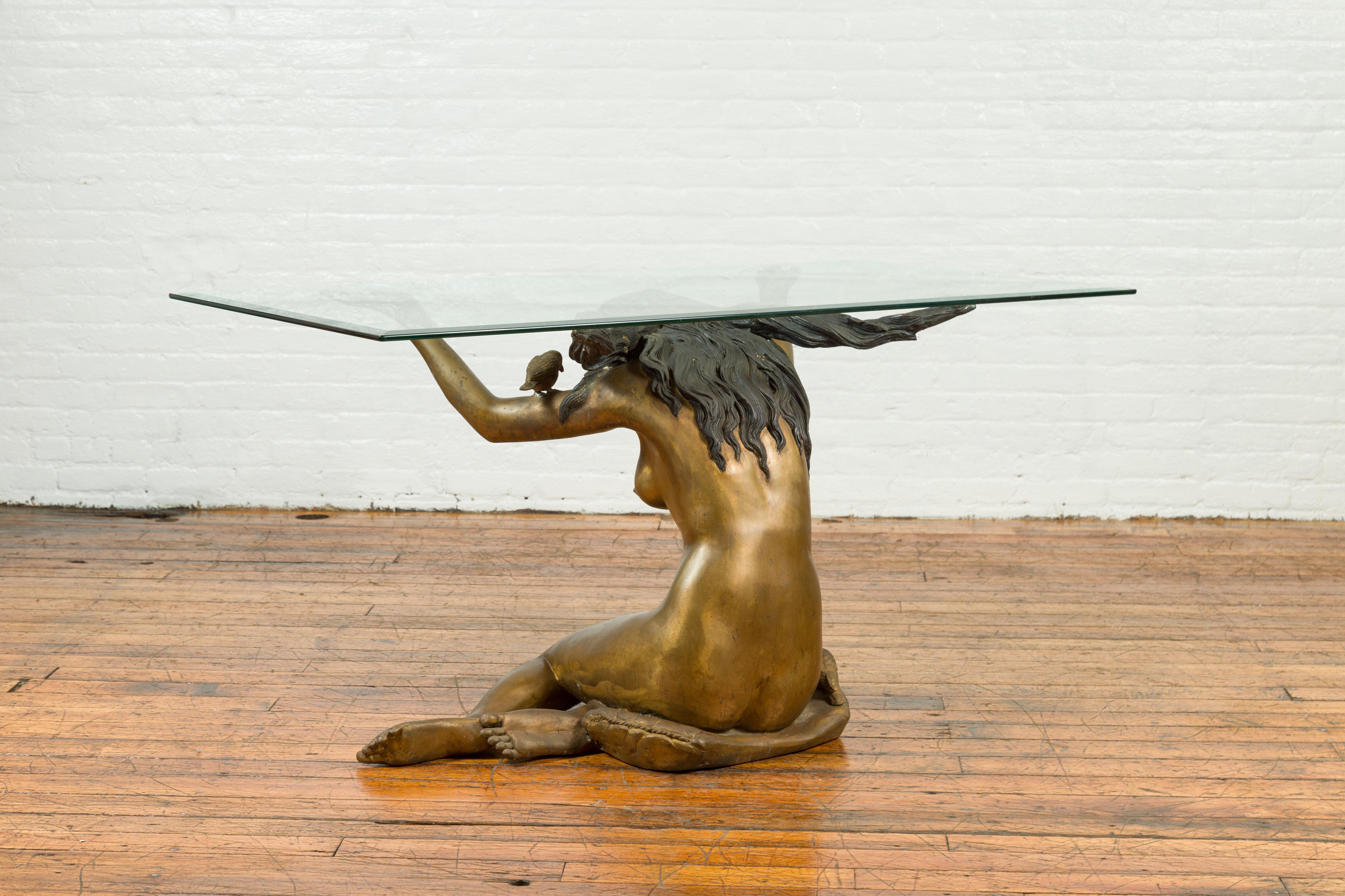 Vintage Nude Woman Lost Wax Cast Bronze Coffee Table Base with Gold Patina For Sale 8