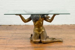 Classical Contemporary Bronze Table Base with Nude Woman Coffee Table Base