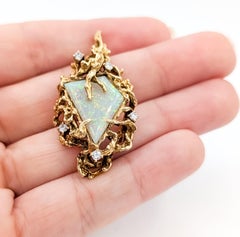 Vintage Nugget Opal & Diamond Pendant in 18k Yellow Gold