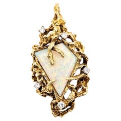 Vintage Nugget Opal & Diamond Pendant in 18k Yellow Gold