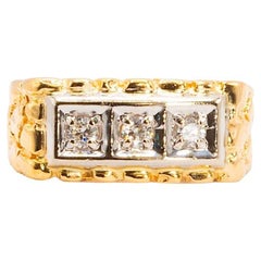 Anillo de diamantes de 3 piedras estilo pepita vintage en oro de 14 quilates
