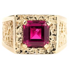 Vintage Nugget Synthetic Ruby Ring in 10k