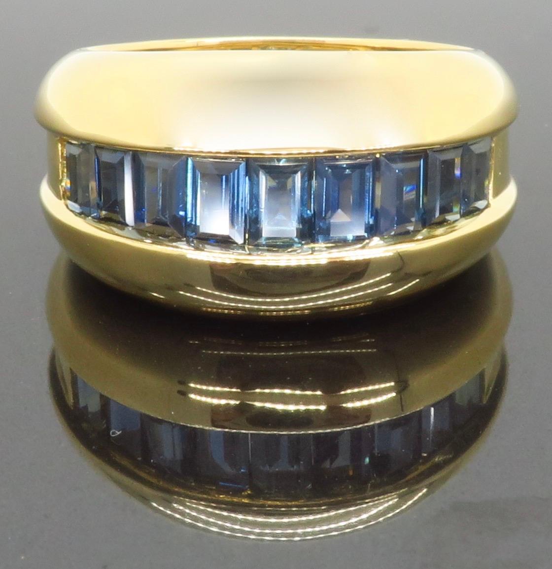 Vintage numbered Cartier Blue Sapphire dome ring made in 18k yellow gold. 

Designer: Cartier
Gemstone:  Blue Sapphire    
Gemstone Carat Weight: Approximately 2.00ctw
Metal: 18K Yellow Gold
Marked/Tested: Stamped  “Cartier” 